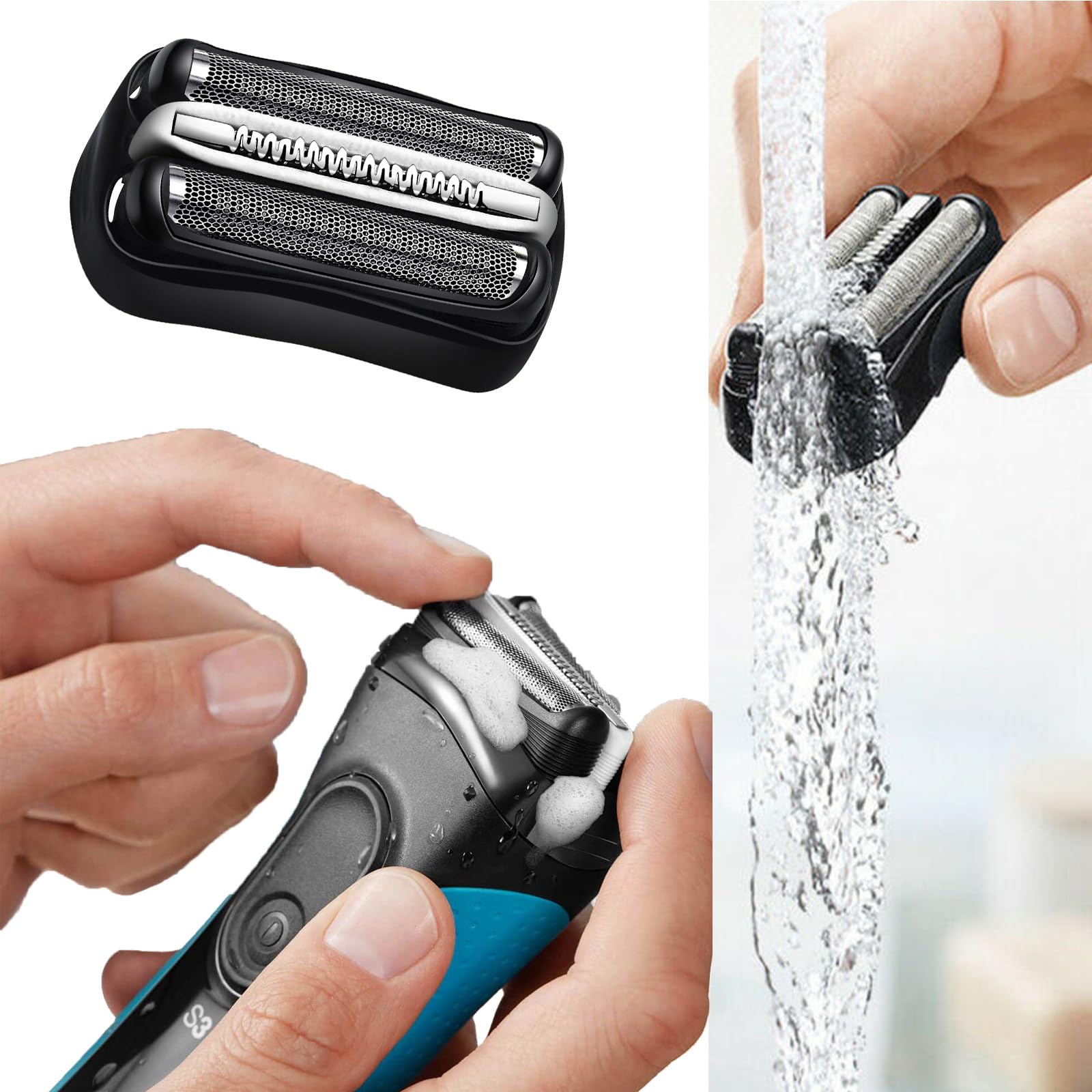 Braun Series 3 Razor Replacement Head - 32B Black Electric Shaver Blade & Foil Kit for Men's Grooming | Compatible with Braun 300s, 310s, 340s | Perfect for Travel, Daily Shaving & Sensitive Skin Care