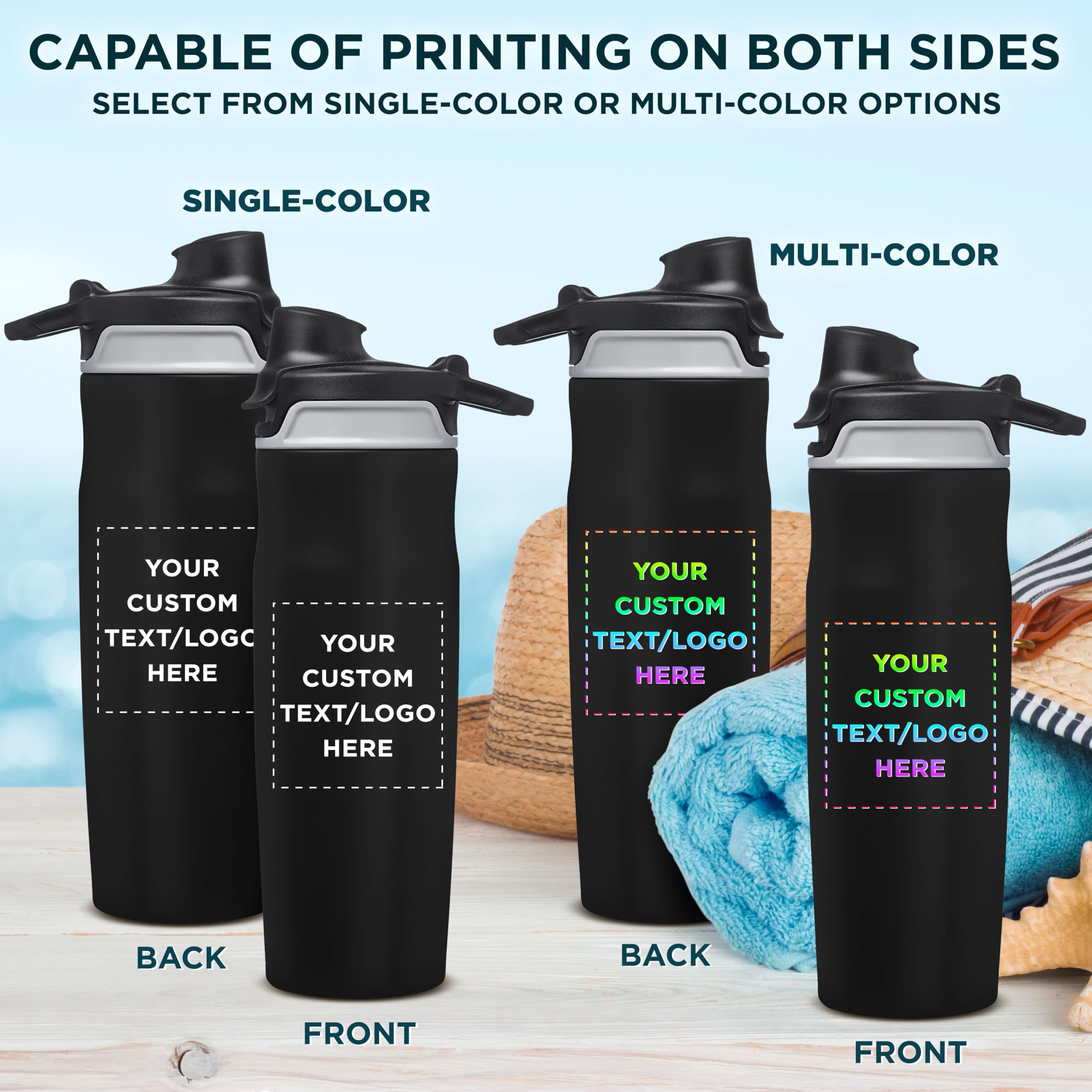 Custom 20 oz Juno Water Bottles with Flip Lid - Set of 12 Personalized Reusable Bottles for Gym, Hiking, Cycling & School - Bulk Pack (Black) - Perfect for Sports, Outdoor Activities & Daily Hydration