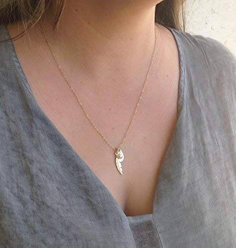 Personalized Initial Necklace with Pearl & Feather Pendant - 14K Gold Jewelry for Women - Perfect Gift for Birthday, Anniversary & Valentine's Day