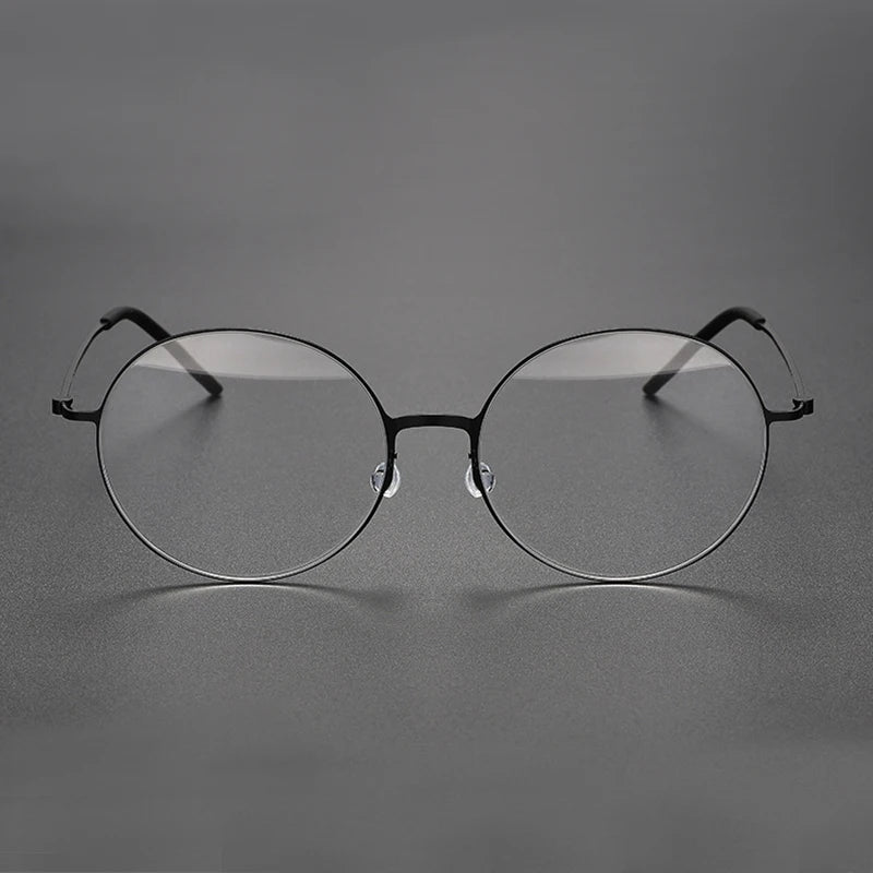 Unisex Black Titanium Round Full Rim Screwless Eyeglasses 5516 - Lightweight & Durable for Work, Reading & Everyday Wear