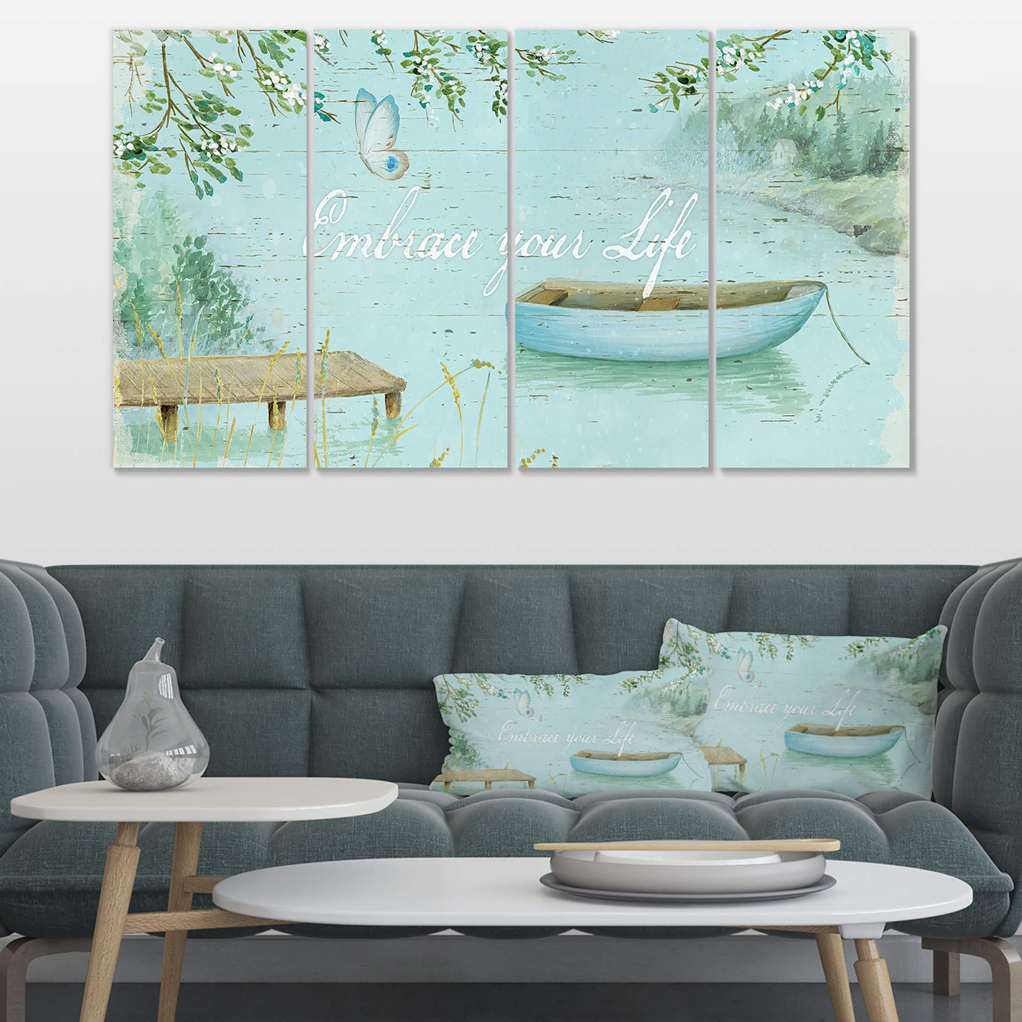 Designart 'Lake House Canoes IV' Premium Lake House Canvas Wall Art - Perfect for Living Room, Bedroom & Office Decor