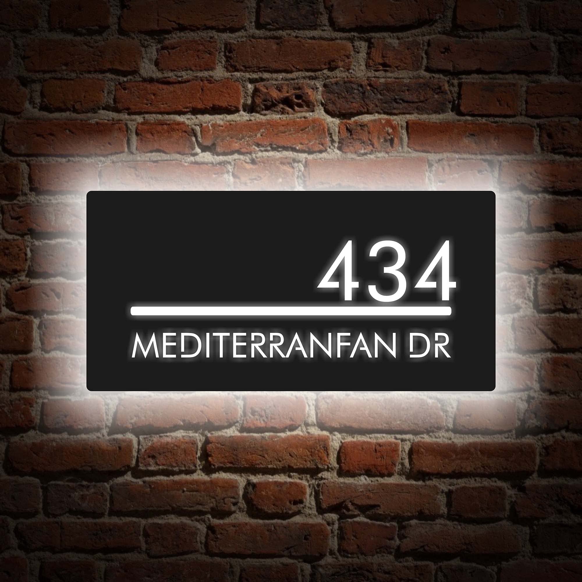 Custom House Number Sign - Personalized Address Plaque with Custom Colors, Size & Font - Illuminated Street, Home, Office & Hotel Sign (Type A, 40cm Length) - Perfect for Front Door, Mailbox & Property Identification