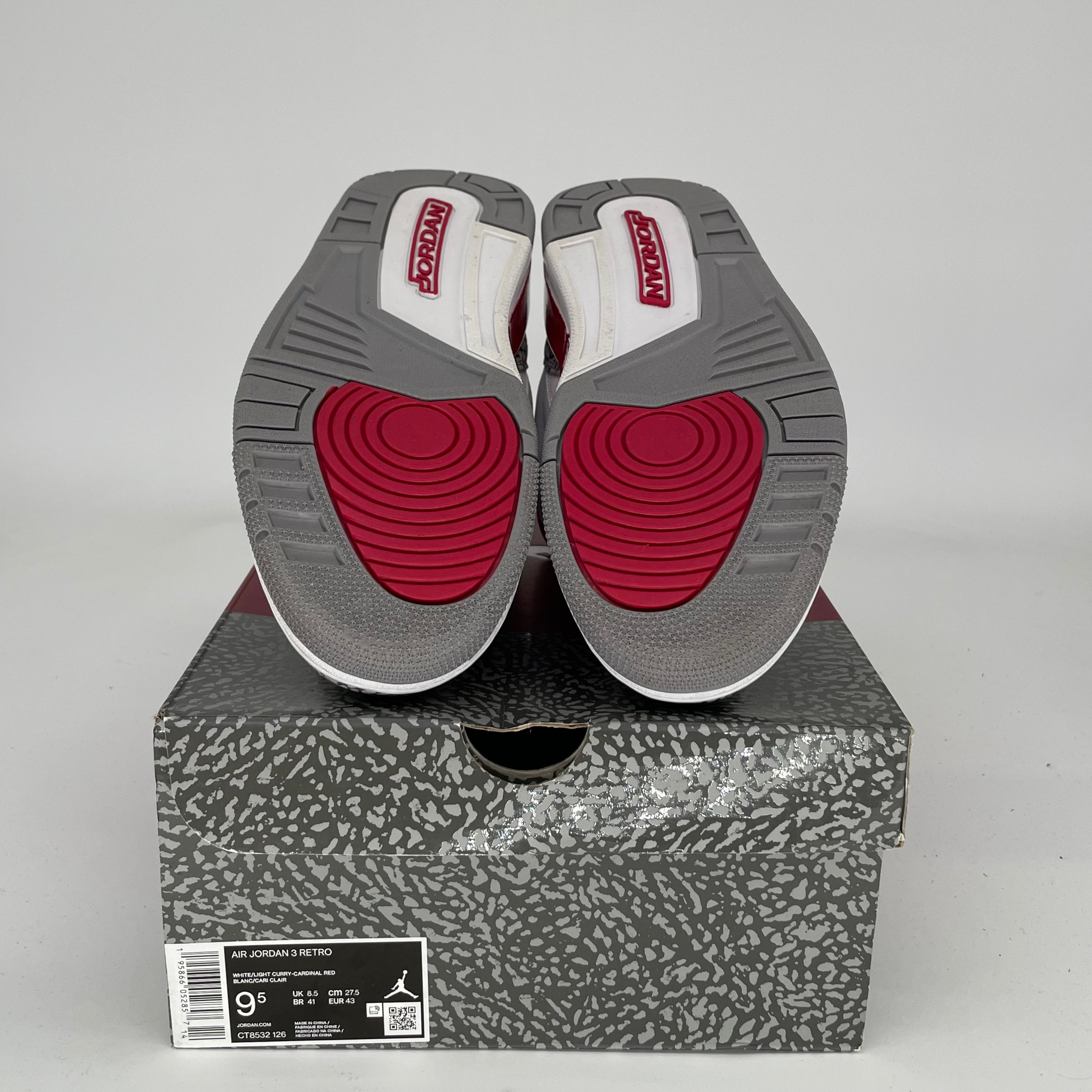 AIR JORDAN 3 CARDINAL Red Sneakers Men's Size 9.5 (CT8532-126) - Retro Basketball Shoes for Streetwear & Casual Outfits