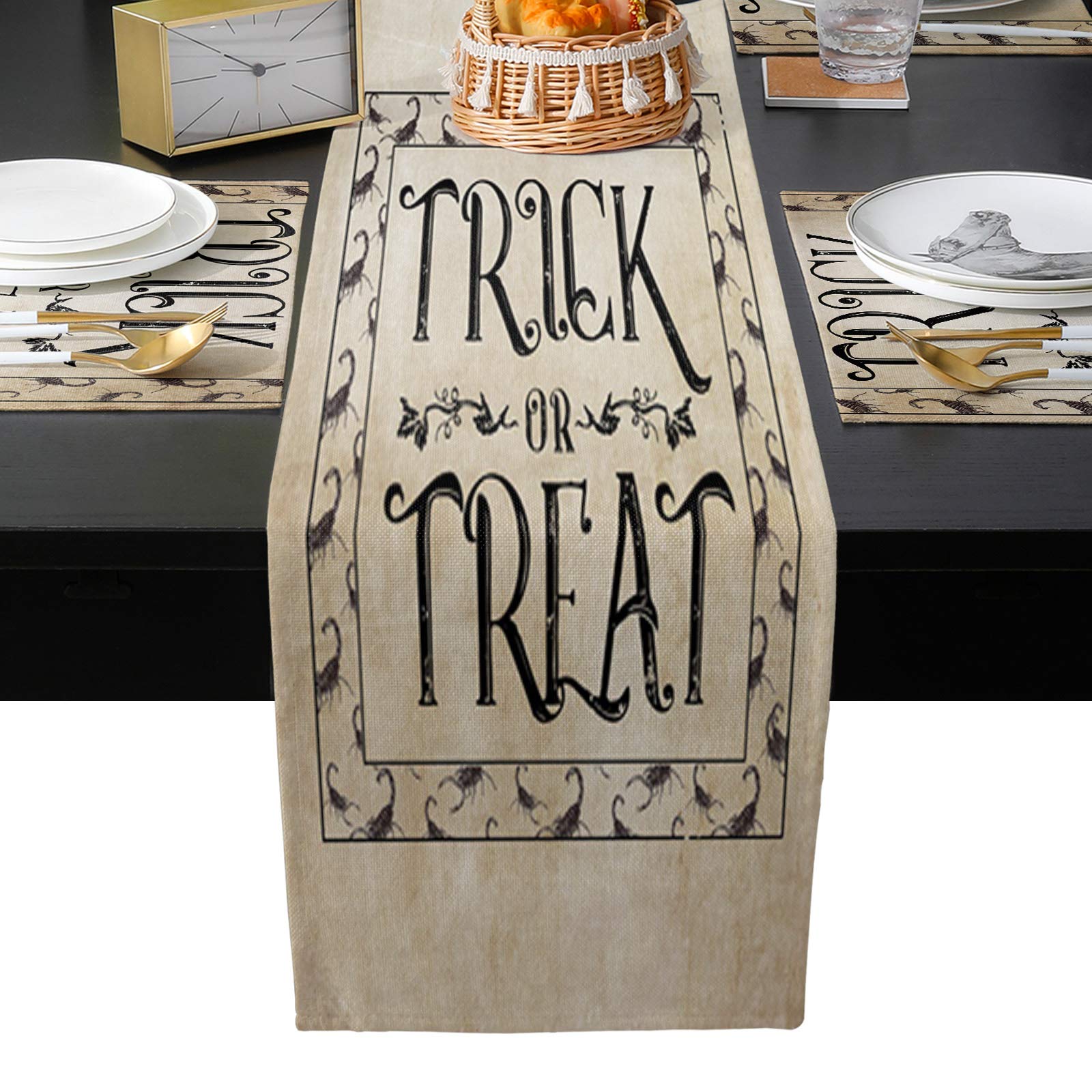 70''x13'' + 13''x19'' Set of 6 Heat-Resistant Table Runner Placemats for Hot Pots & Dishes - Elegant Dining Table Decor for Weddings, Parties, Halloween Trick or Treat - Perfect for Formal Dinners & Holiday Entertaining