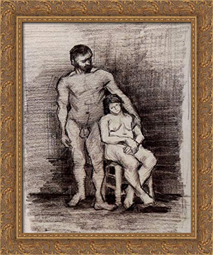 Vincent van Gogh Standing Male and Seated Female Nudes 20x24 Inch Gold Ornate Wood Framed Canvas Art Print - Perfect for Living Room, Bedroom, or Office Wall Decor