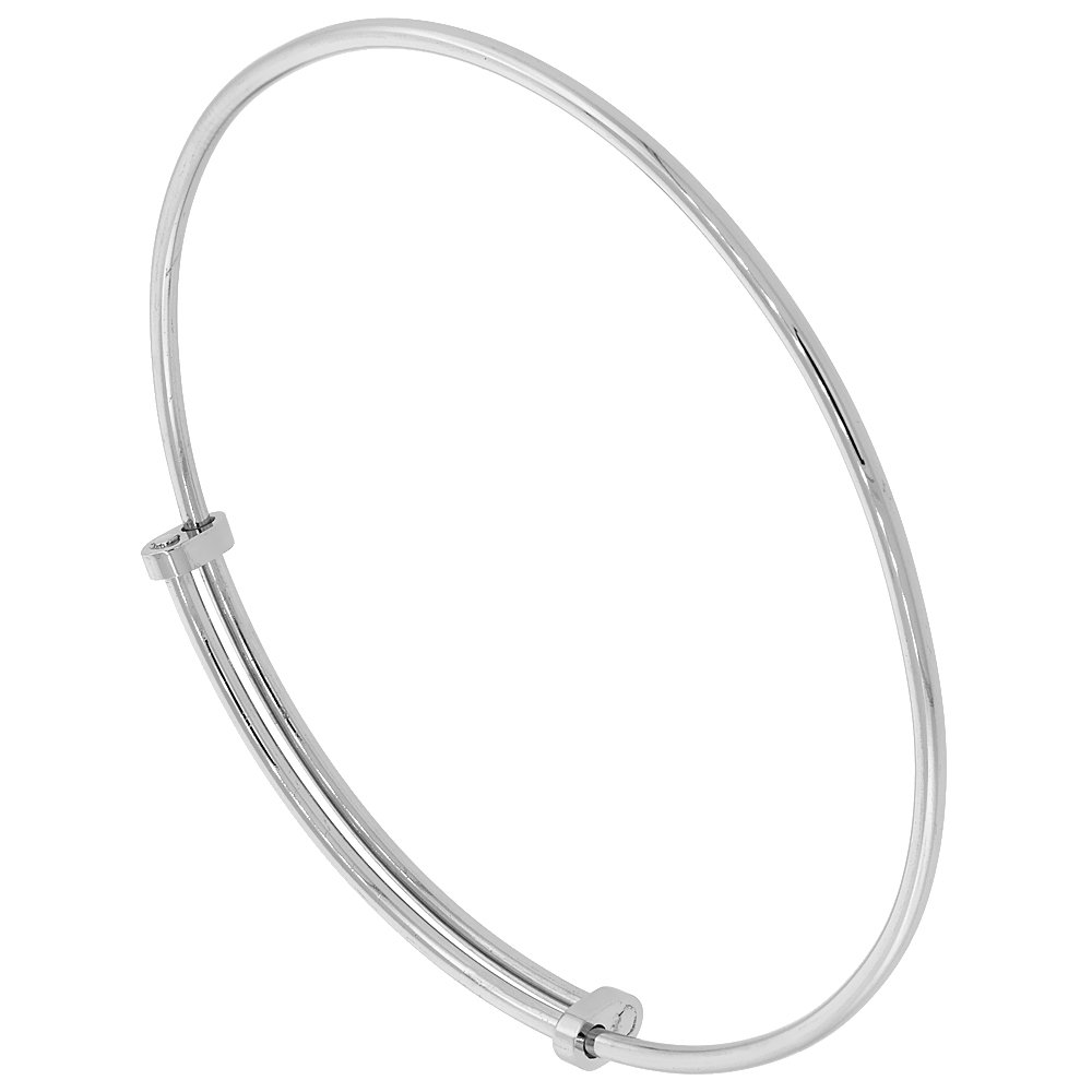 Sabrina Silver Stainless Steel Expandable Bangle Charm Bracelet for Women - Adjustable 7-8 Inch Wrist Size - Perfect for Everyday Wear, Gifts & Special Occasions