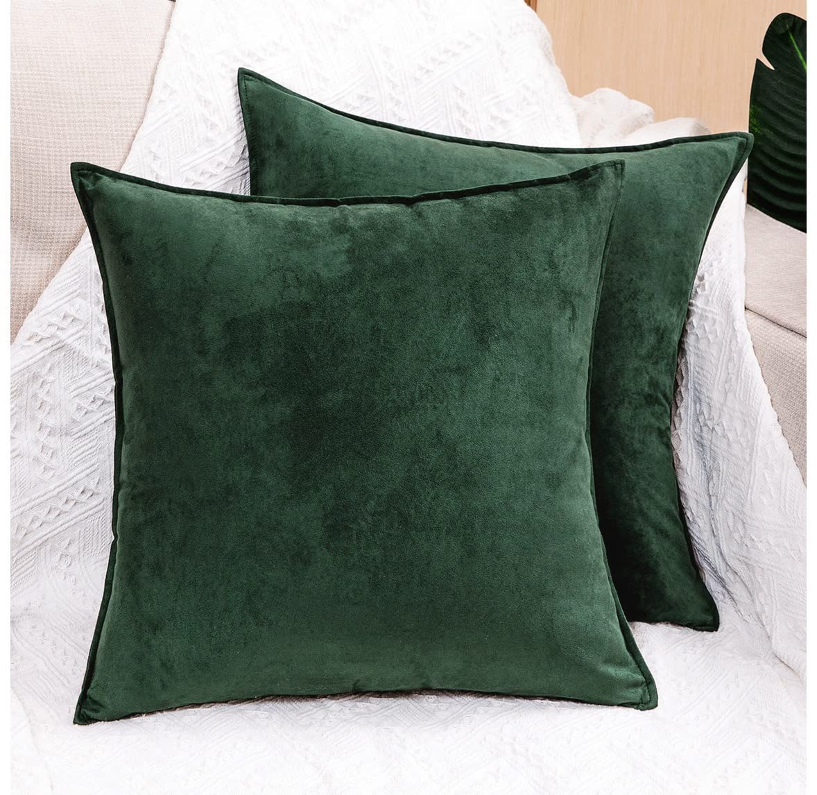 Premium Zealax 18x18 Inch Green Faux Suede Pillow Covers - Set of 2 Decorative Throw Pillow Cases for Sofa, Couch & Living Room Decor - Soft Dark Green Cushion Covers for Home, Office & Bedroom Styling