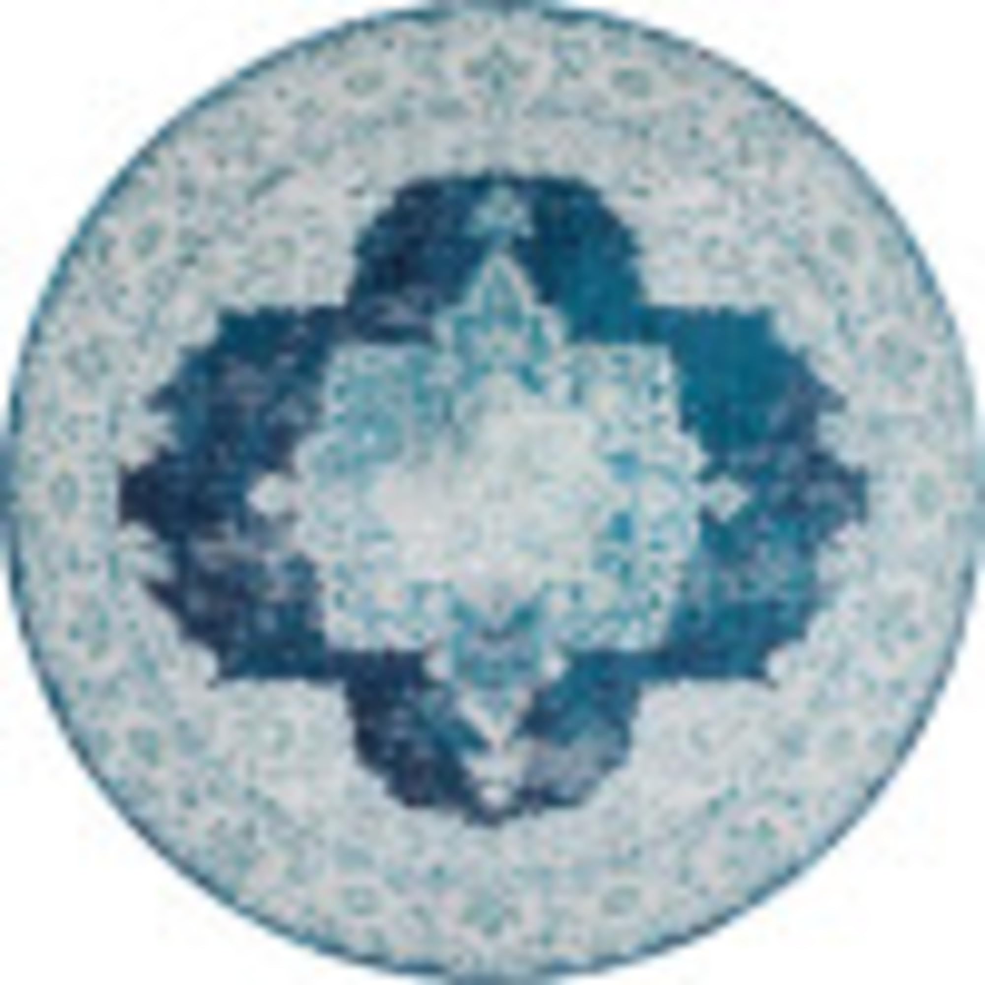 Unique Loom Charm Collection Distressed Bohemian Medallion Round Area Rug 7' x 7' Navy Blue/Ivory - Perfect for Living Room, Bedroom & Boho Home Decor