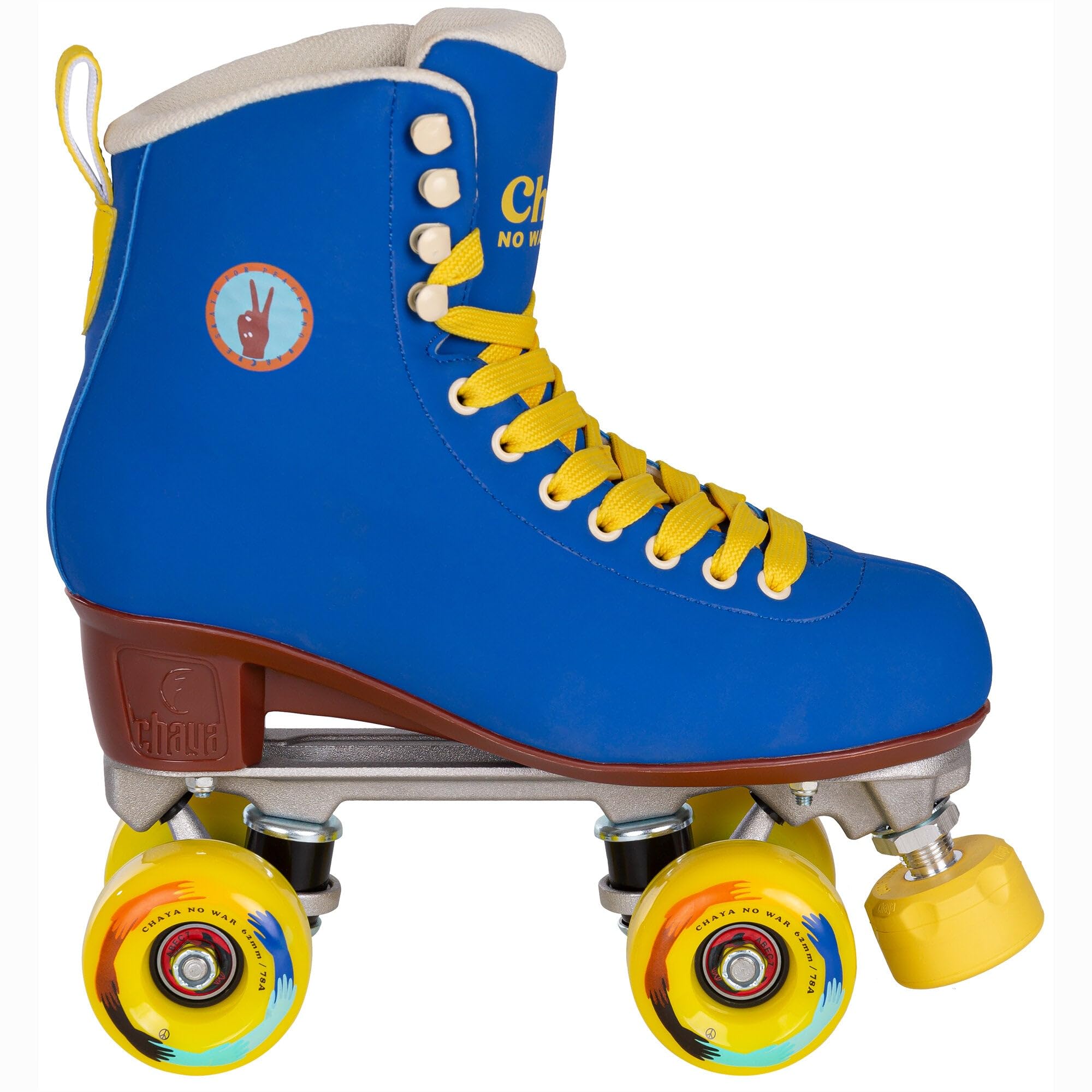Chaya Deluxe NO WAR Roller Skates - Blue & Yellow Quad Skates for Women & Men - Perfect for Outdoor Skating, Rink, Roller Derby & Fitness