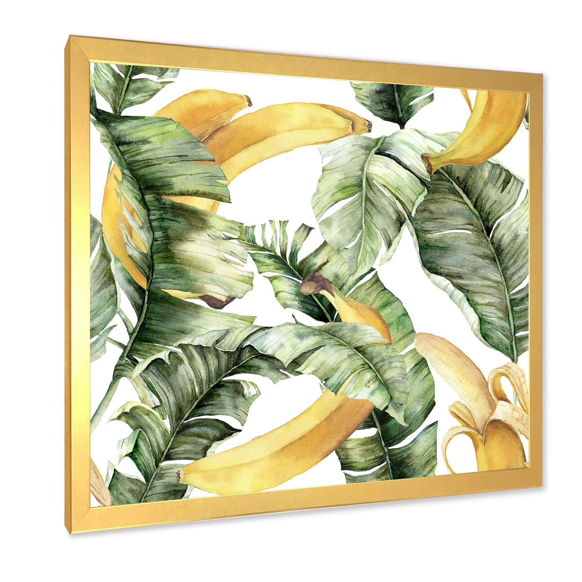 DesignQ Ripe Bananas With Leaves Nautical & Coastal Framed Wall Art - Tropical Beach House Decor for Living Room, Bedroom & Bathroom