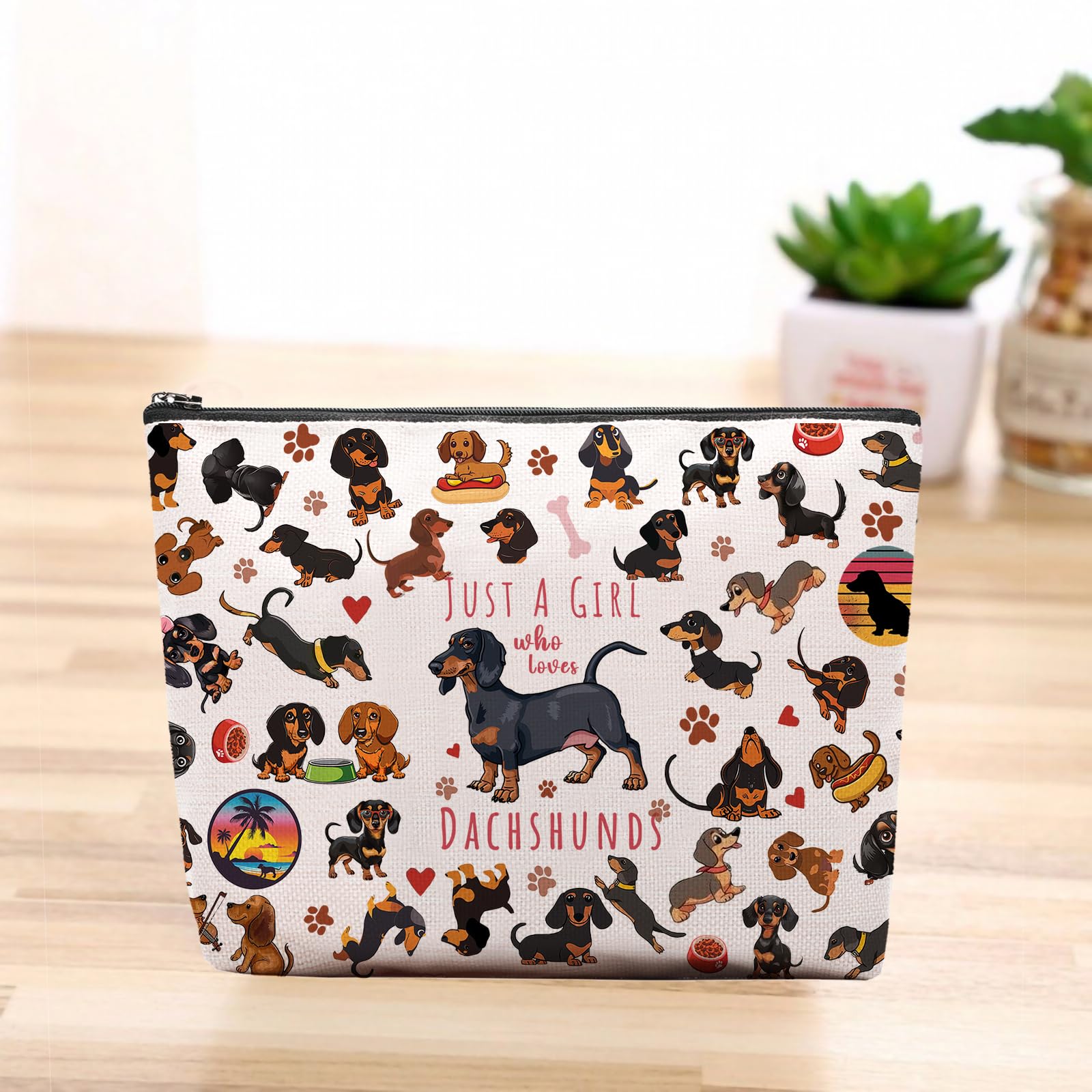 Dachshund Makeup Bag for Women - Cute Wiener Dog Cosmetic Pouch with Zipper, Perfect Birthday Gift for Dachshund Lovers | Great for Travel, Gym & Daily Essentials Storage
