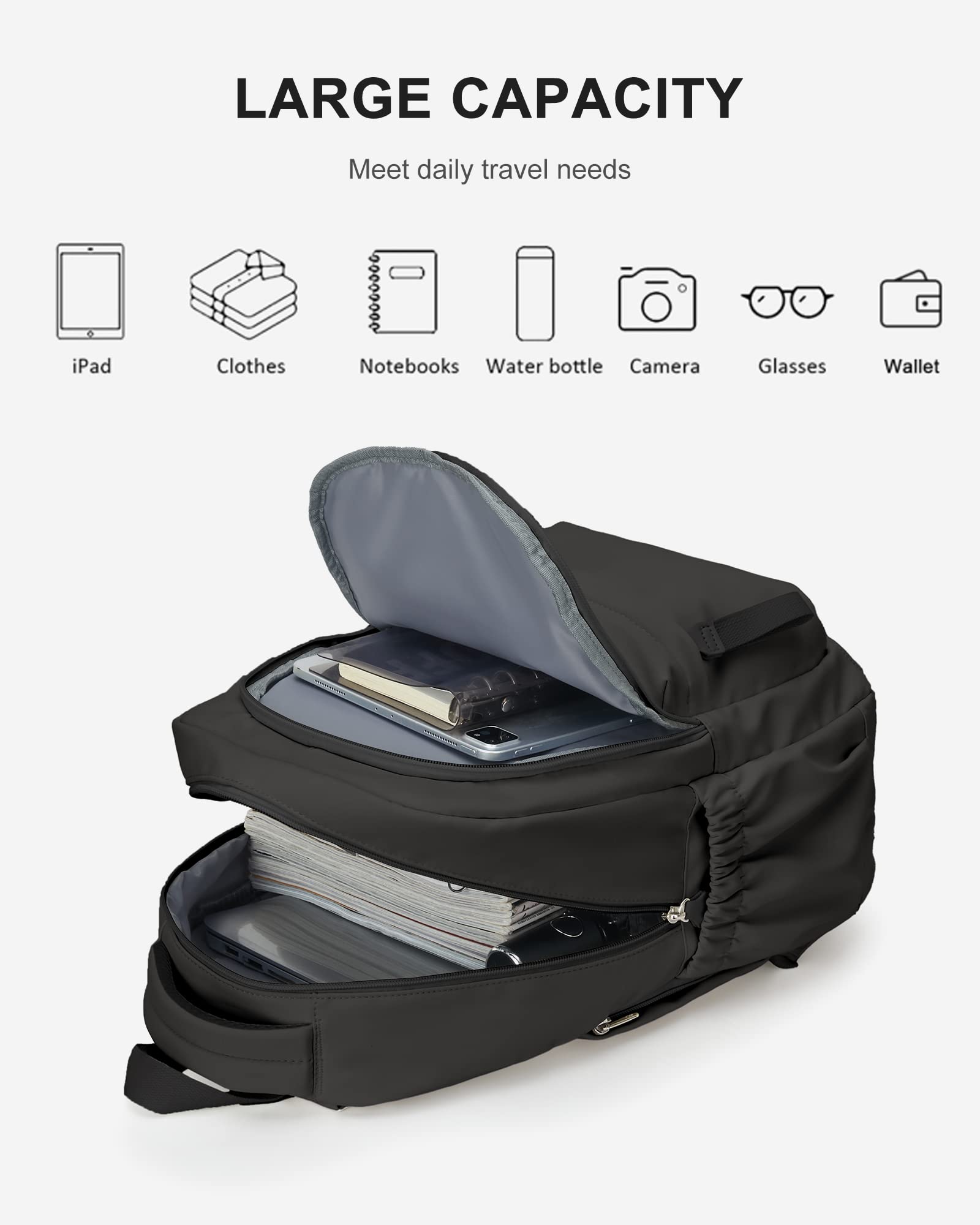 Winspansy Small Backpack for School - Lightweight Travel Daypack for Women & Men, College & High School Bookbag with USB Charging Port (Fits 14 Inch Laptop) - Perfect for Daily Commute, Campus Life & Weekend Getaways - Black
