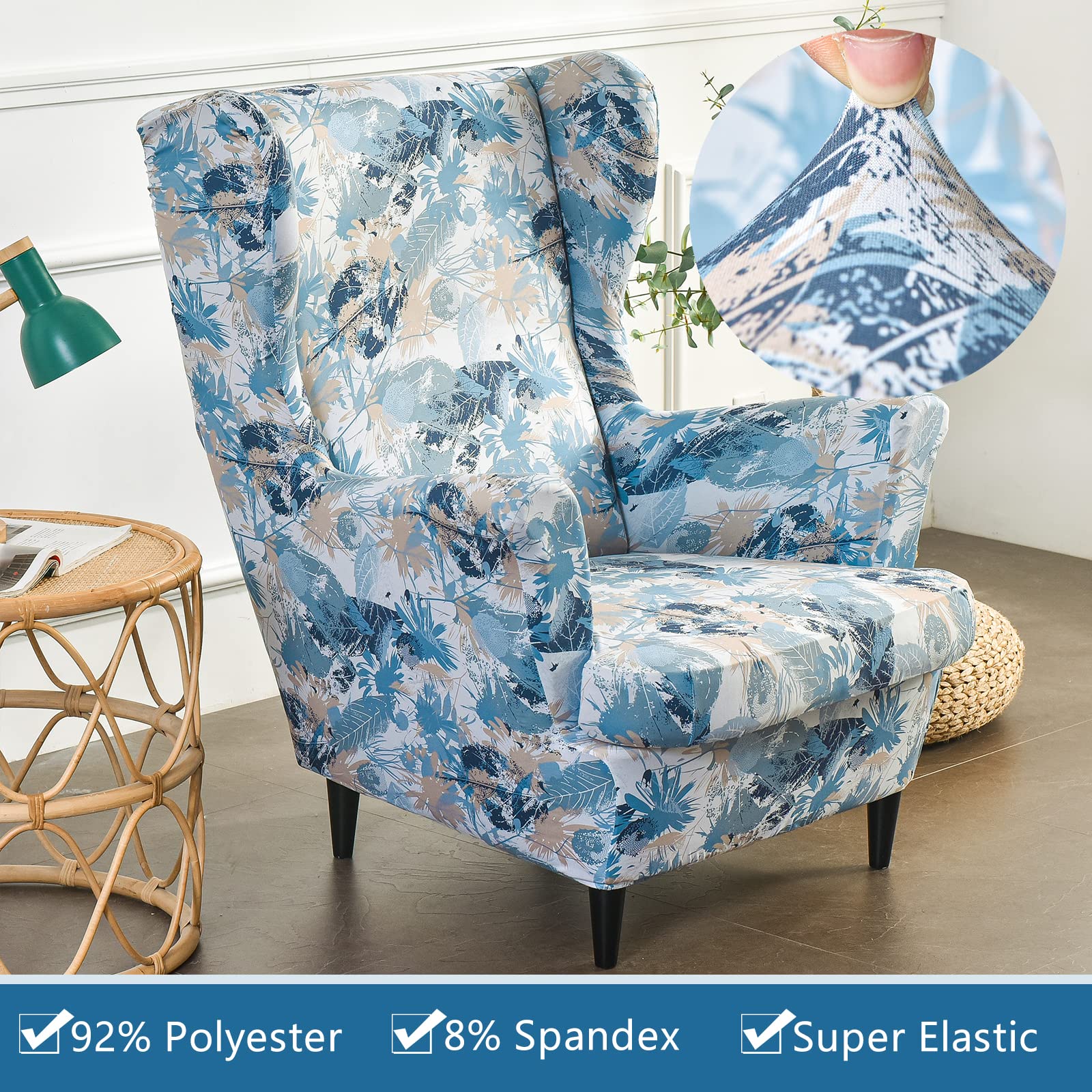 HAOYONG Printed Wing Chair Slipcovers - 2-Piece Stretch Washable Wingback Armchair Covers for Living Room & Bedroom | Perfect for Home Decor, Furniture Protection, and Sofa Makeover