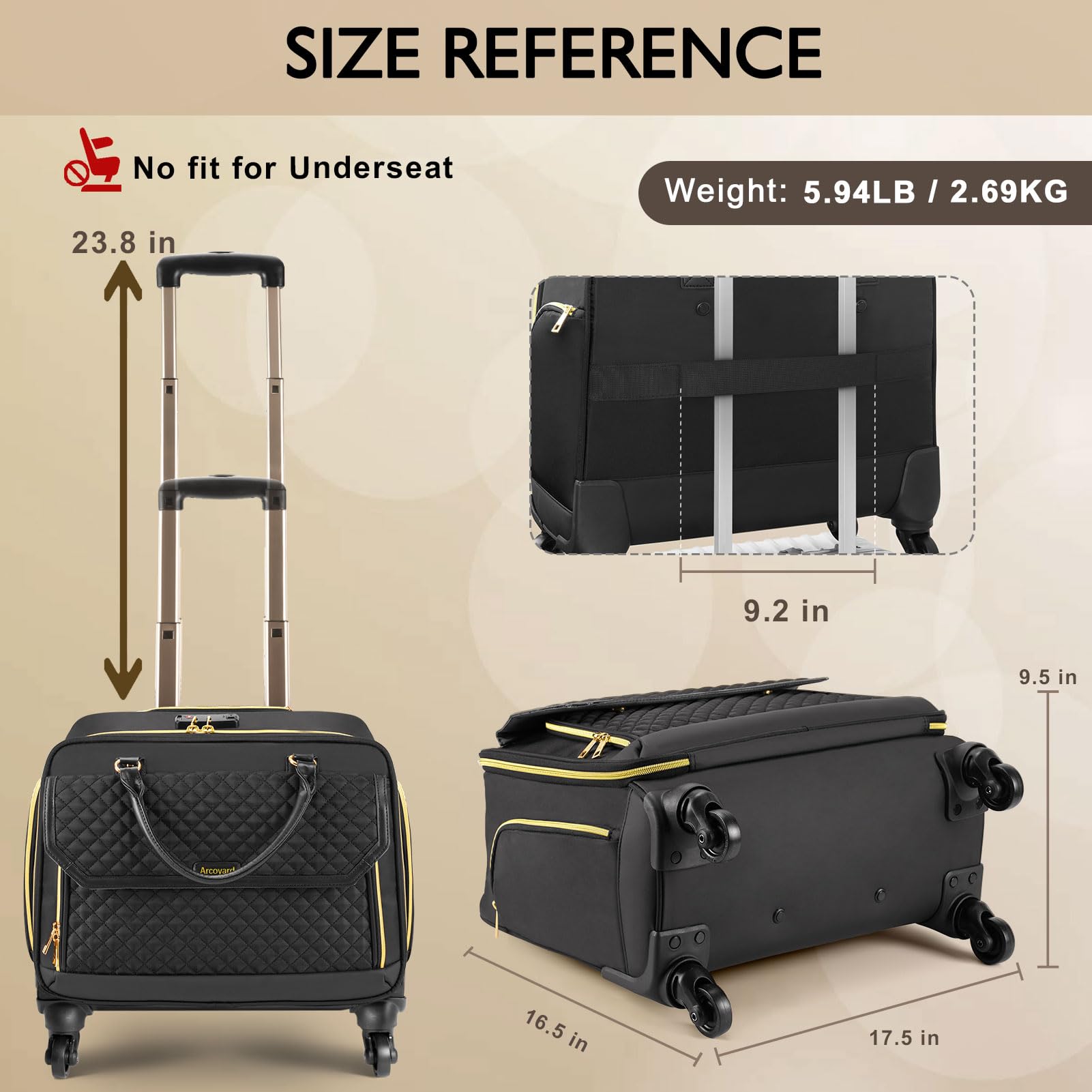 Rolling Laptop Briefcase with 4 Spinner Wheels - TSA Approved Carry On Computer Bag for Business Travel | Durable Work Tote for Professionals (Black) | Perfect for Airports, Commuting & Office Use