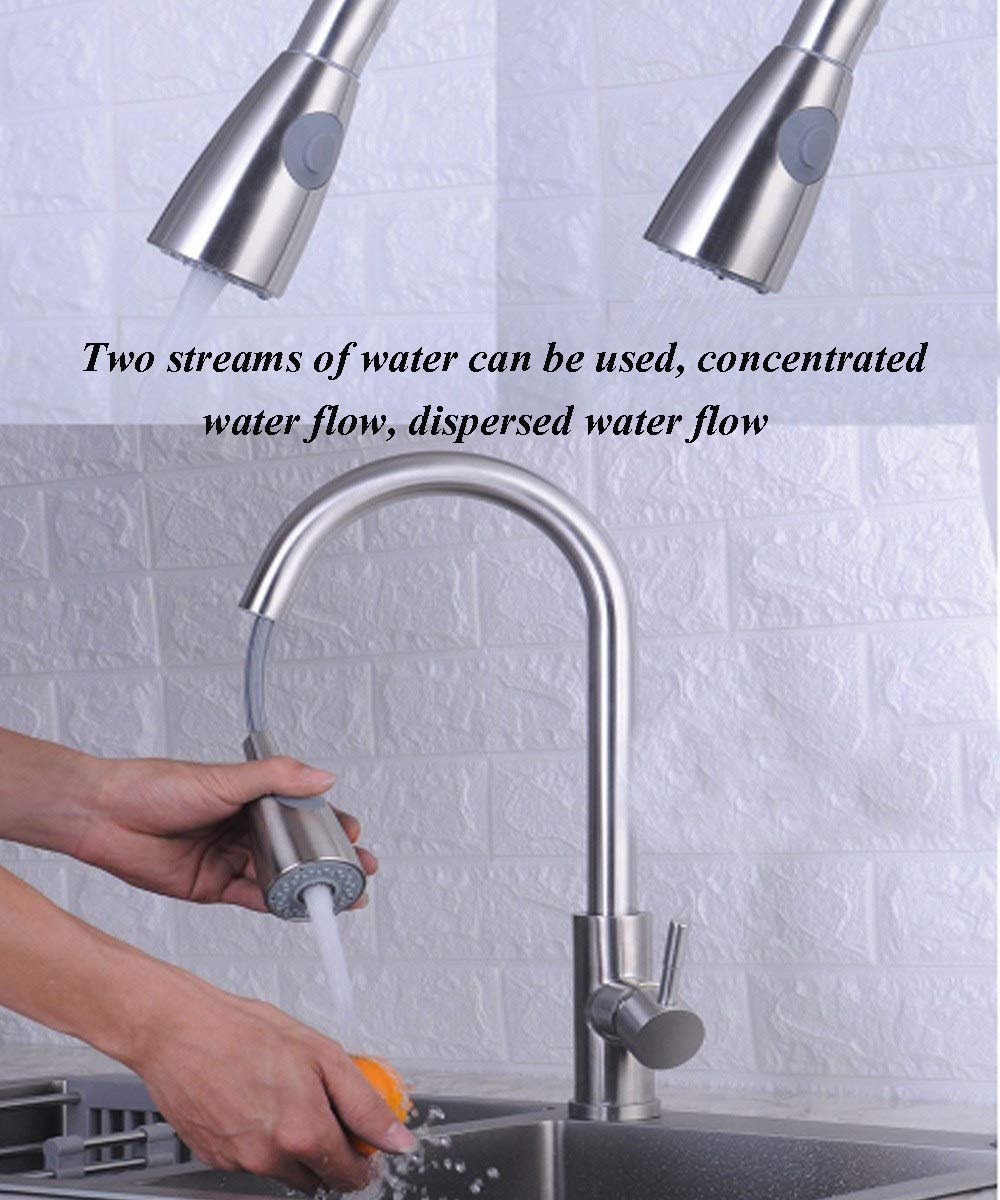 Stainless Steel Brushed Bathroom Faucet Trim Kit - Curved Pull Kitchen Faucet with Hot & Cold Double Control, 360° Rotating Design & Two Water Flow Modes for Sink - Perfect for Modern Bathrooms and Kitchens