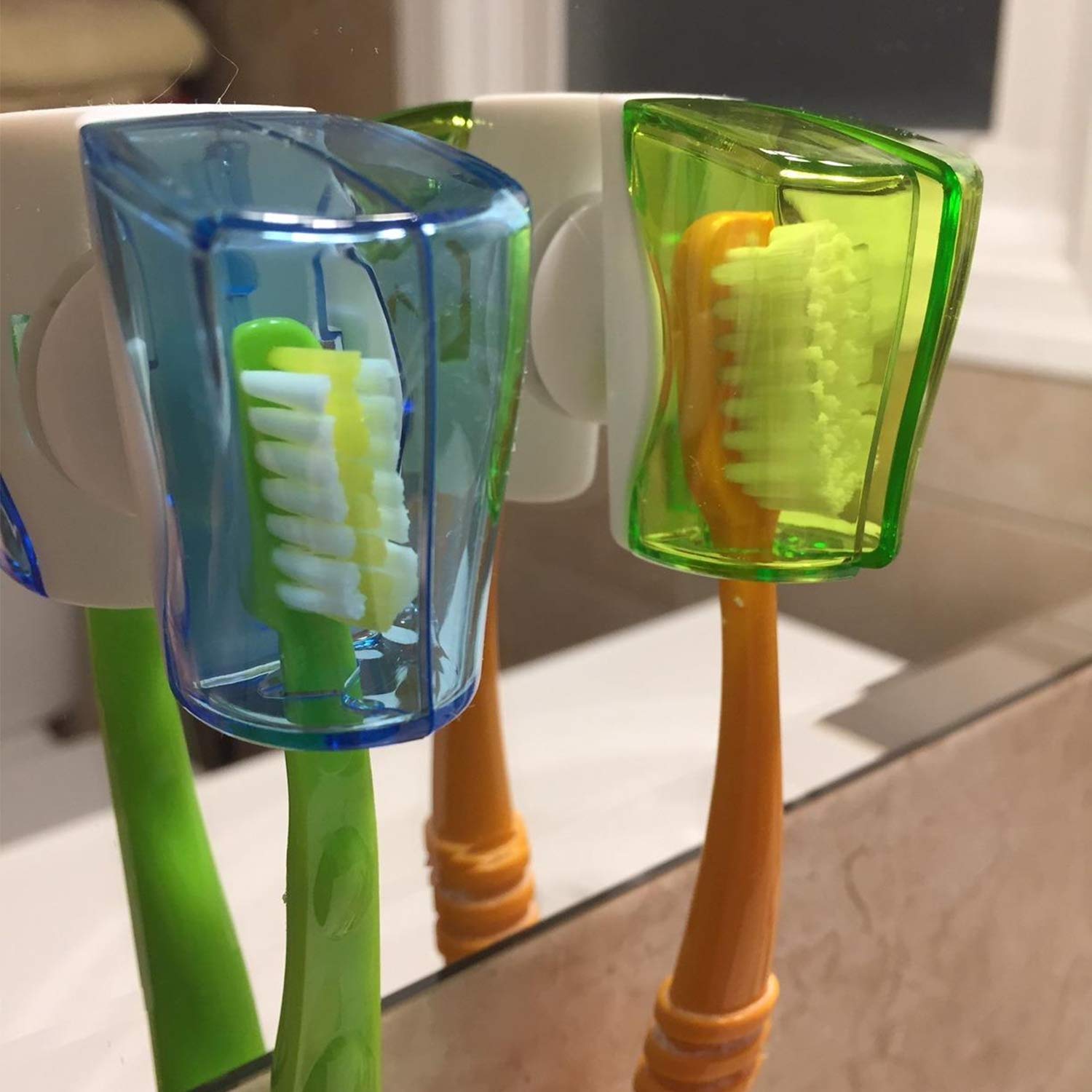 3-Pack Suction Cup Toothbrush Holder with Cover - Waterproof Bathroom Organizer for Kids & Adults - Perfect for Travel, Dorm, and Home Use