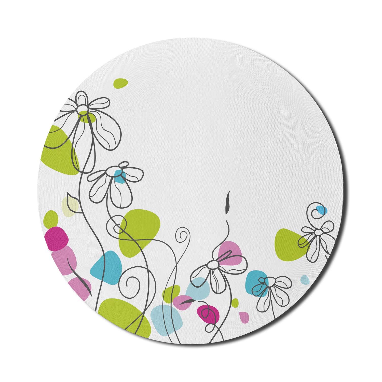 Ambesonne Floral Computer Mouse Pad - Non-Slip Thick Rubber Round Gaming Mousepad with Chamomile Daisy Flowers Spring Design, 8 Inch Multicolor for Office, Home & Gaming Use