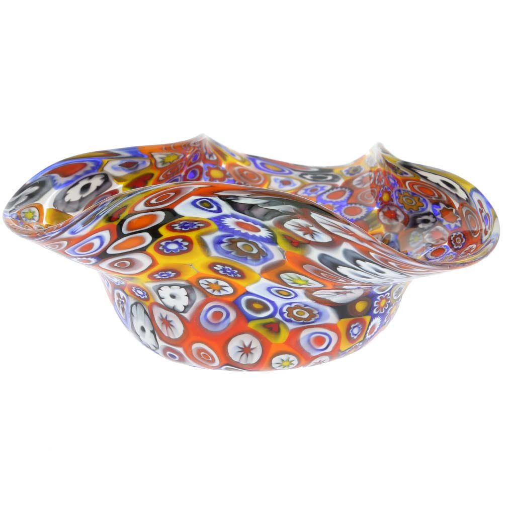Venetian Murano Glass Millefiori Decorative Bowl - Handcrafted Italian Art Glass in Vibrant Colors | Perfect for Home Decor, Centerpiece, Gift