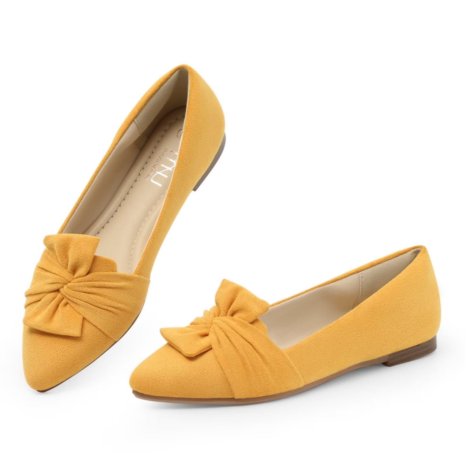 MUSSHOE Women's Pointed Toe Ballet Flats - Comfortable Dressy Bowknot Shoes for Work, Office & Special Occasions