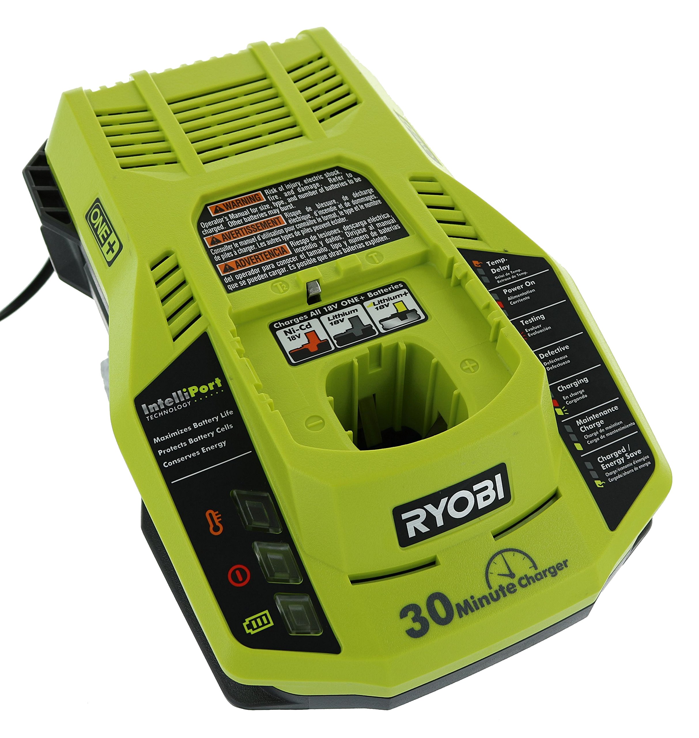 Ryobi P117 One+ 18V Dual Chemistry IntelliPort Lithium Ion & NiCad Battery Charger (Battery Not Included) - Fast Charging for Power Tools, Drills & Outdoor Equipment