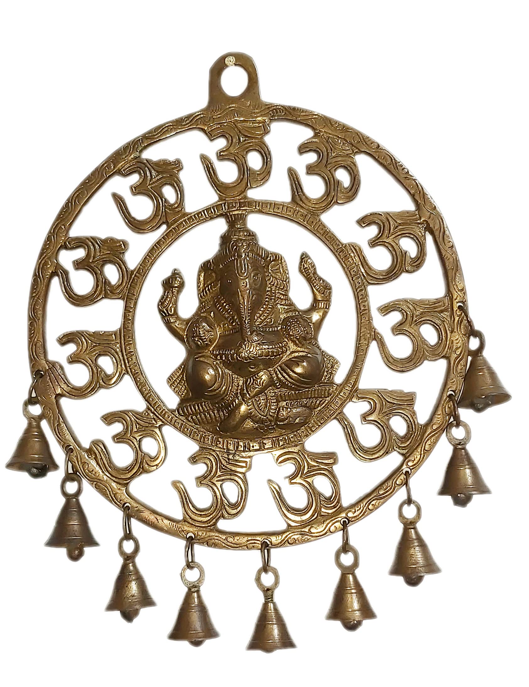 Brass Om Ganesha Wall Hanging - Handcrafted Hindu Decor for Home, Office & Temple | Spiritual Wall Art for Pooja Room, Door Decor & Thoughtful Gift Idea