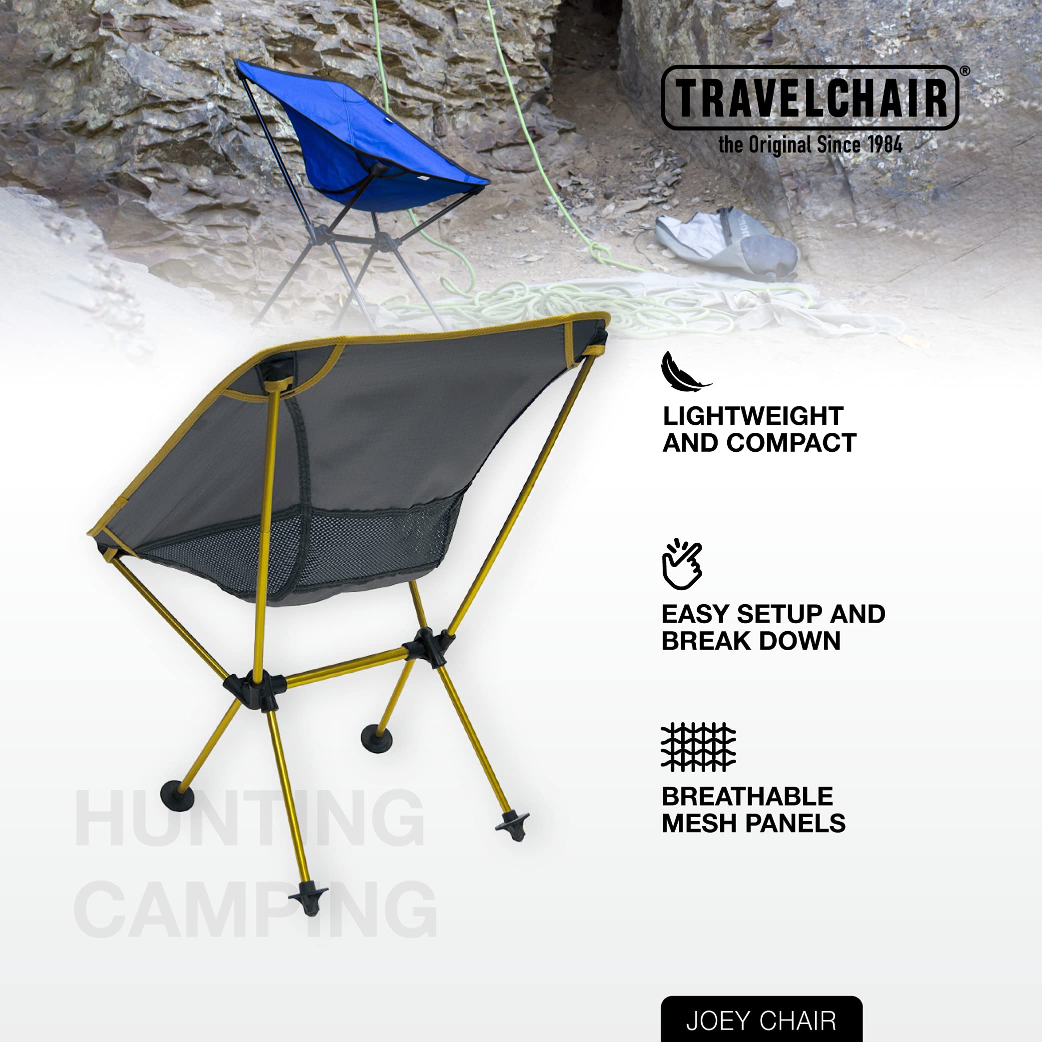 Joey Chair - Lightweight Folding Camping Chair for Outdoor Adventures | Portable & Stable for Hiking, Backpacking, Beach, Lawn Sports | Collapsible Outdoor Furniture (Yellow) | Perfect for Camping Trips, Picnics, Concerts & Backyard Relaxation