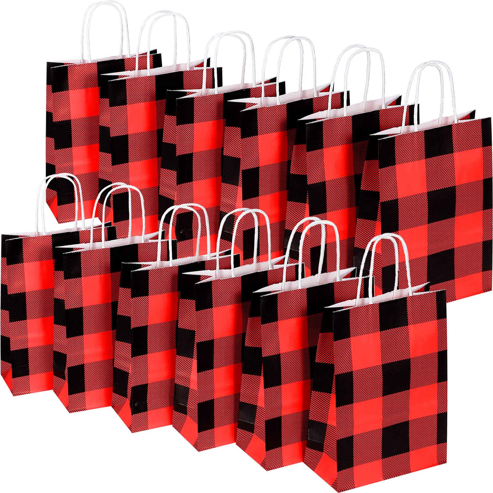 35-Piece Buffalo Plaid Kraft Paper Gift Bags with Handles - 6.3x8.7x3.2 Inch Black & Red Gingham Party Favor Bags for Christmas, Weddings, Birthdays, Candy Treats & Grocery Shopping - Perfect for Holiday Gifting, Party Favors & Retail Packaging