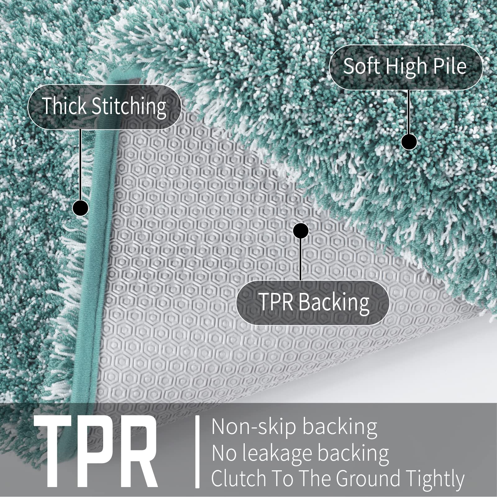 Yimobra Ultra Soft Bath Rugs 32x20 Inch - Non-Slip, Water Absorbent Shower Mats for Bathroom Floor & Tub - Plush Microfiber Bath Mat Machine Washable (Teal & White) - Perfect for Spa-Like Comfort and Safety