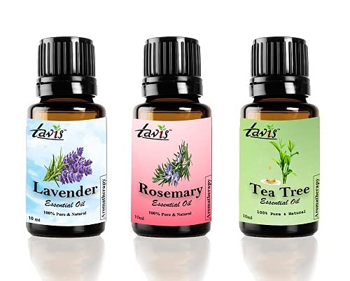 Premium Tavis Lavender Oil, Rosemary Oil & Tea Tree Oil Set - 100% Pure Essential Oils for Aromatherapy, Skin Care & Relaxation