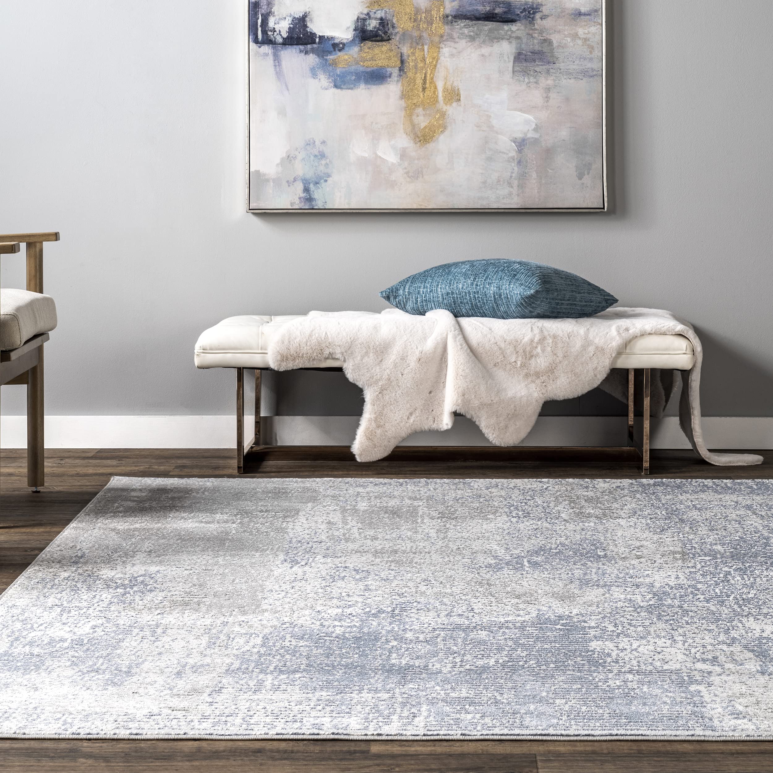nuLOOM Alice Abstract 2x9 Runner Rug - Non-Slip Blue Ivory Bohemian Carpet for Living Room, Bedroom, Hallway & Kitchen - Perfect for Entryways, Dining Areas & High Traffic Spaces
