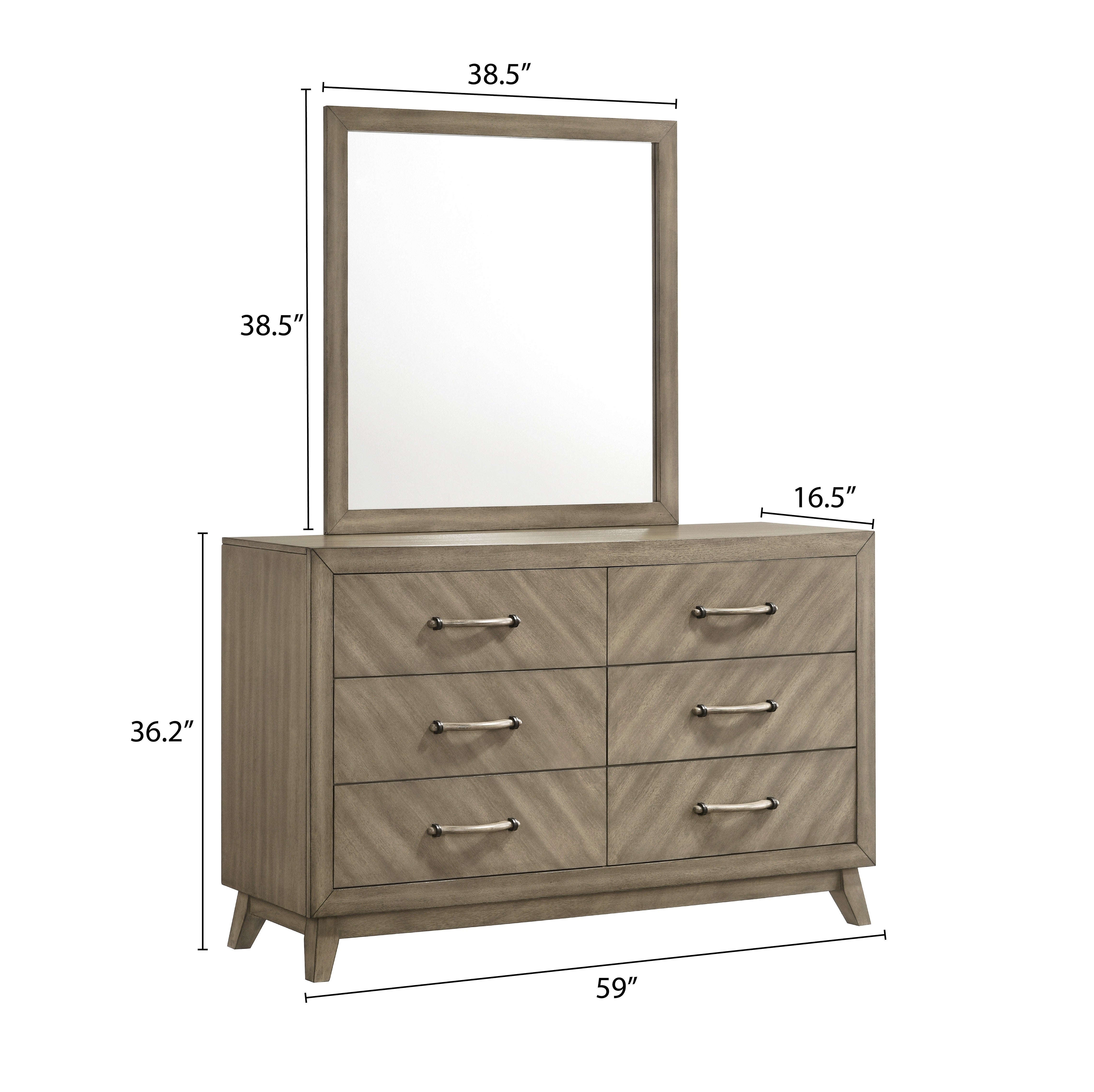 Roundhill Furniture Arena Contemporary 6-Drawer Dresser with Mirror in Antique Gray - Modern Bedroom Storage Solution for Home Organization & Decor