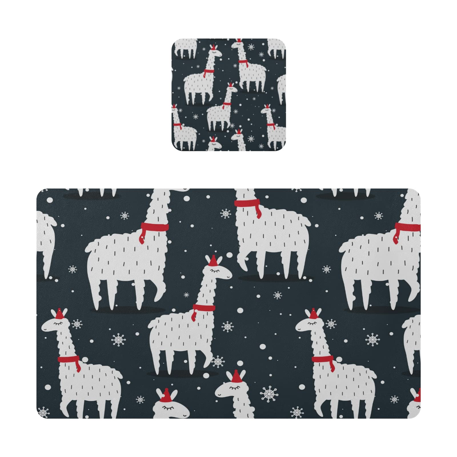 Christmas Cute Llama Placemats Set of 2 - Heat Resistant, Non-Slip, Waterproof Table Mats for Kitchen Dining Decor - Perfect for Holiday Parties & Festive Home Decorations