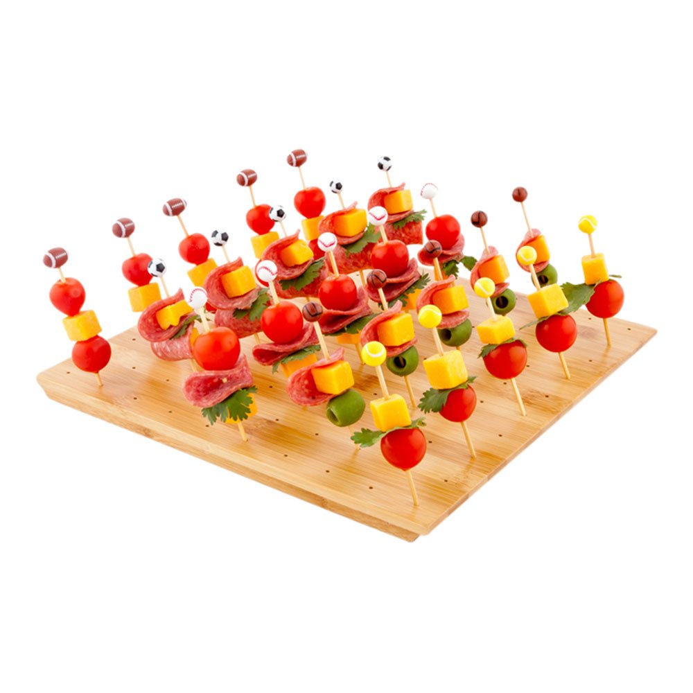 Restaurantware 12 x 12 x 1 Inch Bamboo Skewer Holder with 20 Slots - Durable Pick Stand for Buffets, Banquets & Catering Events | Perfect for Party Supplies, BBQ, and Food Display