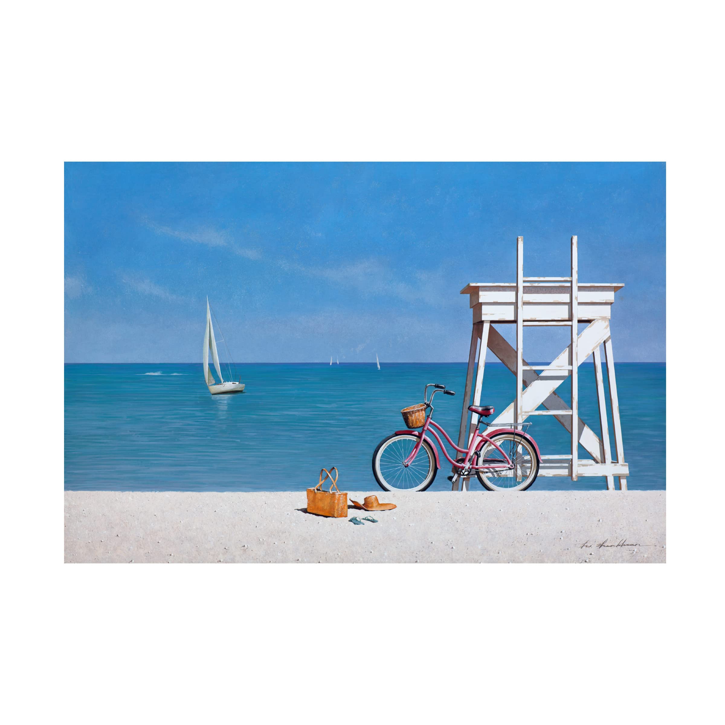 Trademark Fine Art 'Beach Bike 3' Canvas Wall Art Print by Zhen Huan Lu - Coastal Decor for Living Room, Bedroom & Office