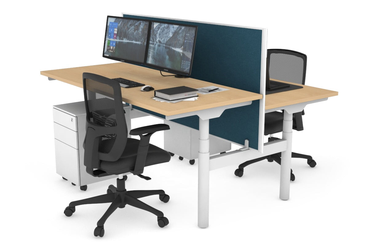 Flexi Premium Height Adjustable 2-Person H Bench Workstation - White Frame [1200L x 700W] - Ergonomic Office & Home Workspace Solution for Collaborative Teams
