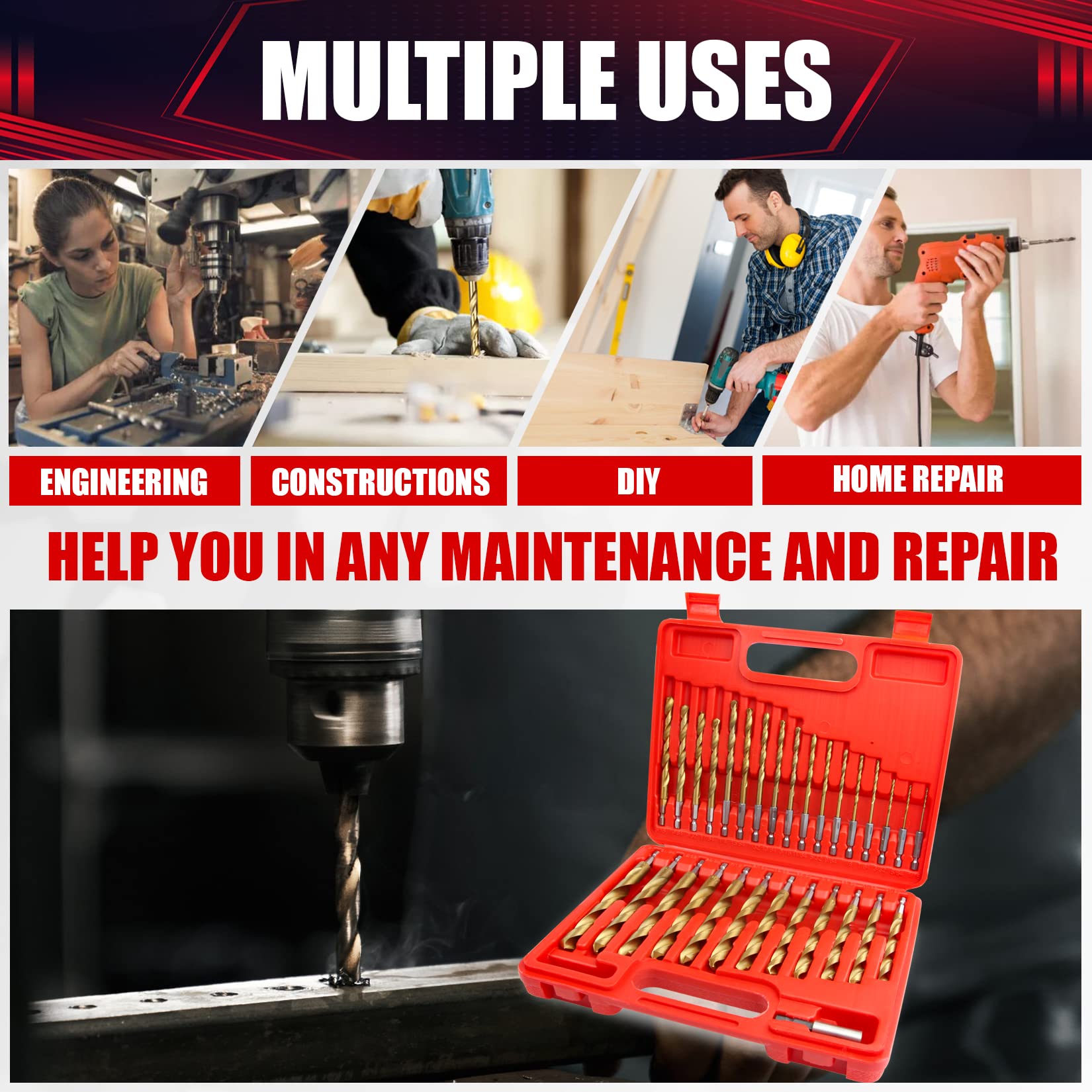 30 Pcs HSS Titanium Drill Bit Set, 1/16