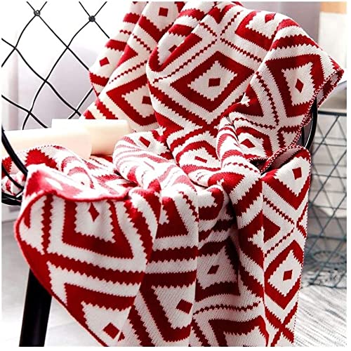 HTian Soft Cotton Throw Blanket - 50x60 Inch Nordic Plaid Blanket for Bed, Sofa & Decor | Warm Cozy Blanket for Indoor/Outdoor Use | Perfect for Lounging, Camping & Gift Giving (Red, 130x160cm)