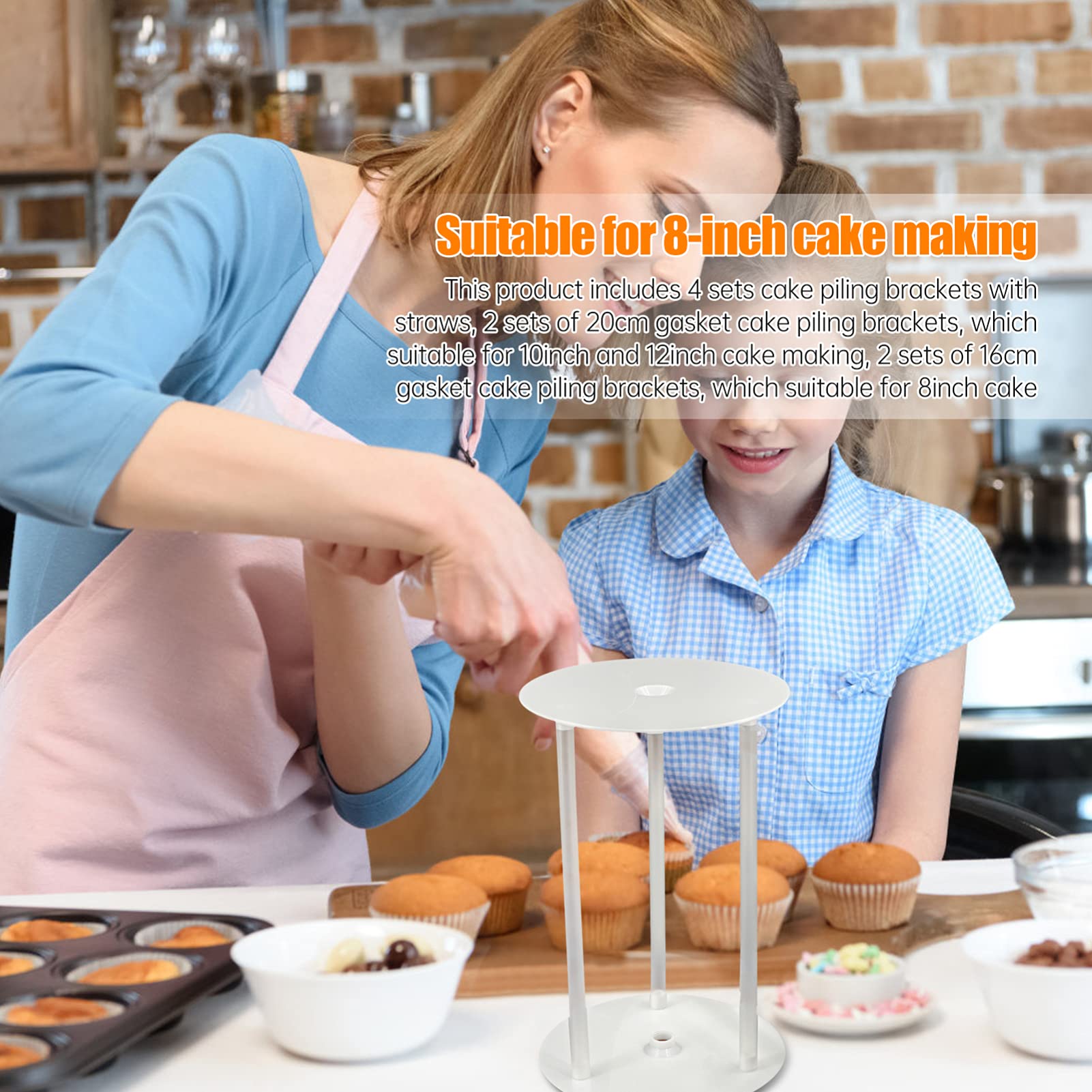 DOITOOL 4-Pack Cake Stand Support Structure - Stackable Cake Dowels, Separators & Gaskets for Multi-Layer Cake Display - White Round Cake Bracket for Wedding, Birthday & Party Dessert Displays
