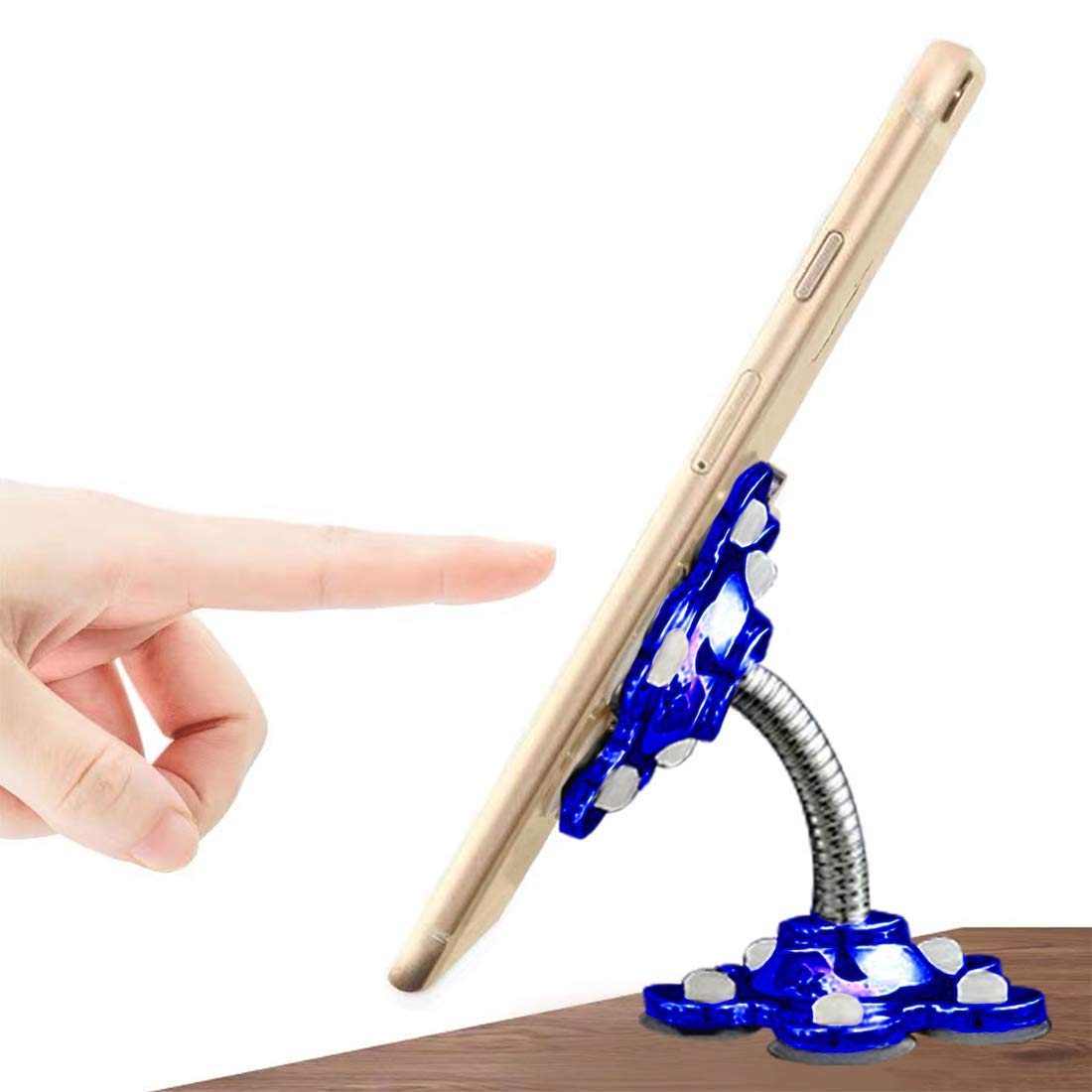 Durebler 360° Rotating Double-Sided Suction Phone Stand - Multi-Functional Desktop/Mirror/Glass Holder for iPhone, Android & Tablets - 5 Soft Silicone Suckers for Secure Grip (Blue) - Perfect for Office, Home, Car & Travel Use