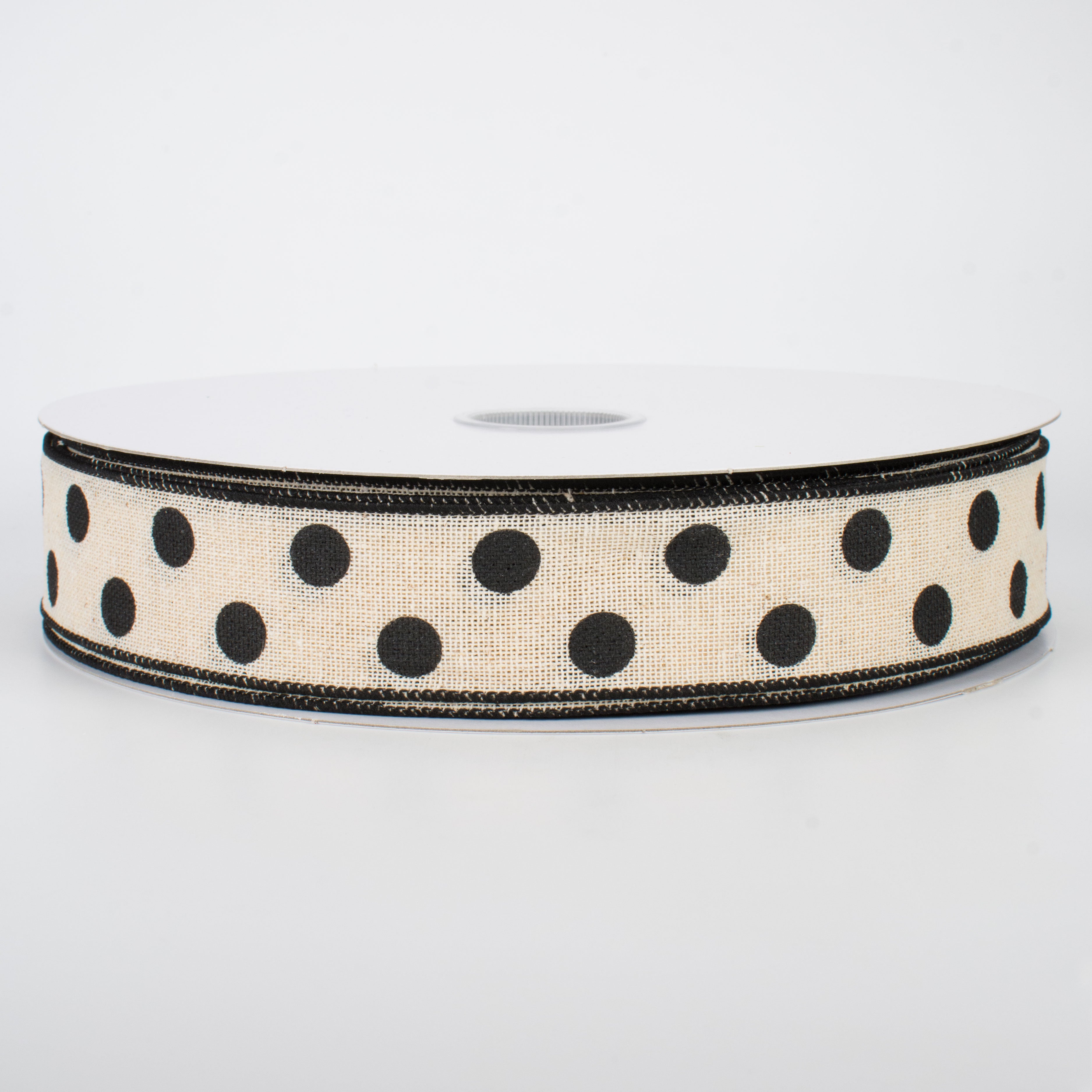 1.5 Inch Polka Dot Ribbon - Natural & Black Cotton Craft Ribbon (50 Yards) for Gift Wrapping, DIY Crafts, Scrapbooking & Party Decorations