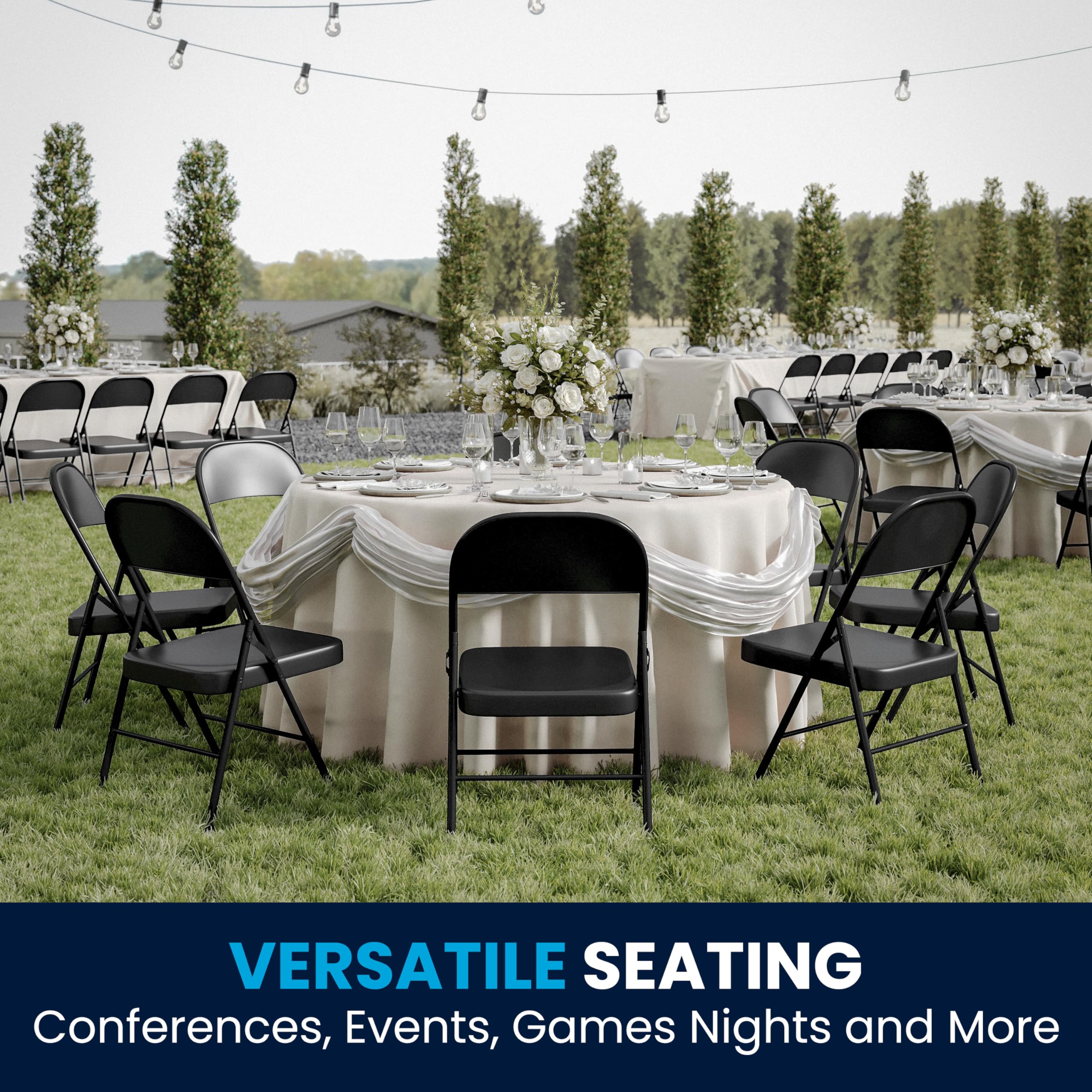 Flash Furniture HERCULES Series Heavy Duty Black Metal Folding Chair - Double Braced for Extra Strength - Perfect for Events, Parties, and Home Use