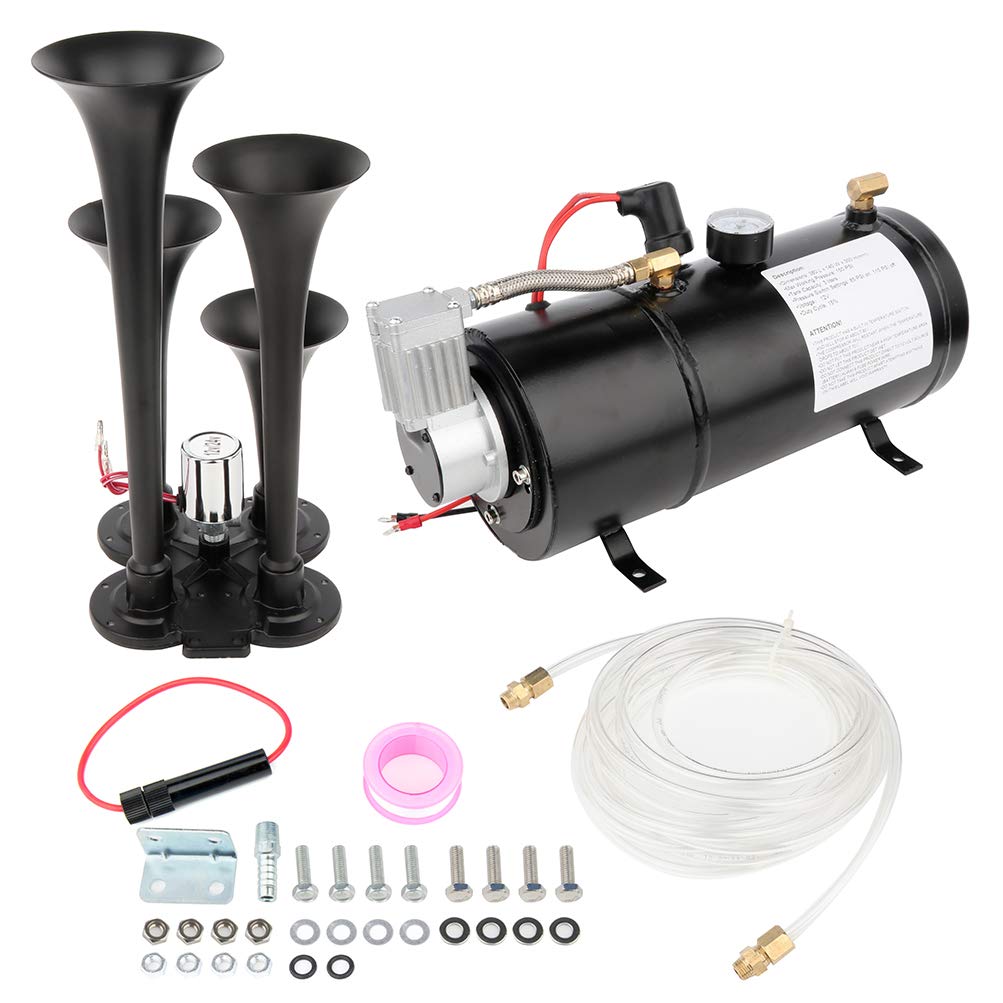 4 Trumpet Train Air Horn Kit with 150 PSI Air Compressor & Tank System - 12V Heavy Duty for Trucks, Cars, Boats & Vans | Perfect for Emergency Alerts, Vehicle Safety & Sporting Events