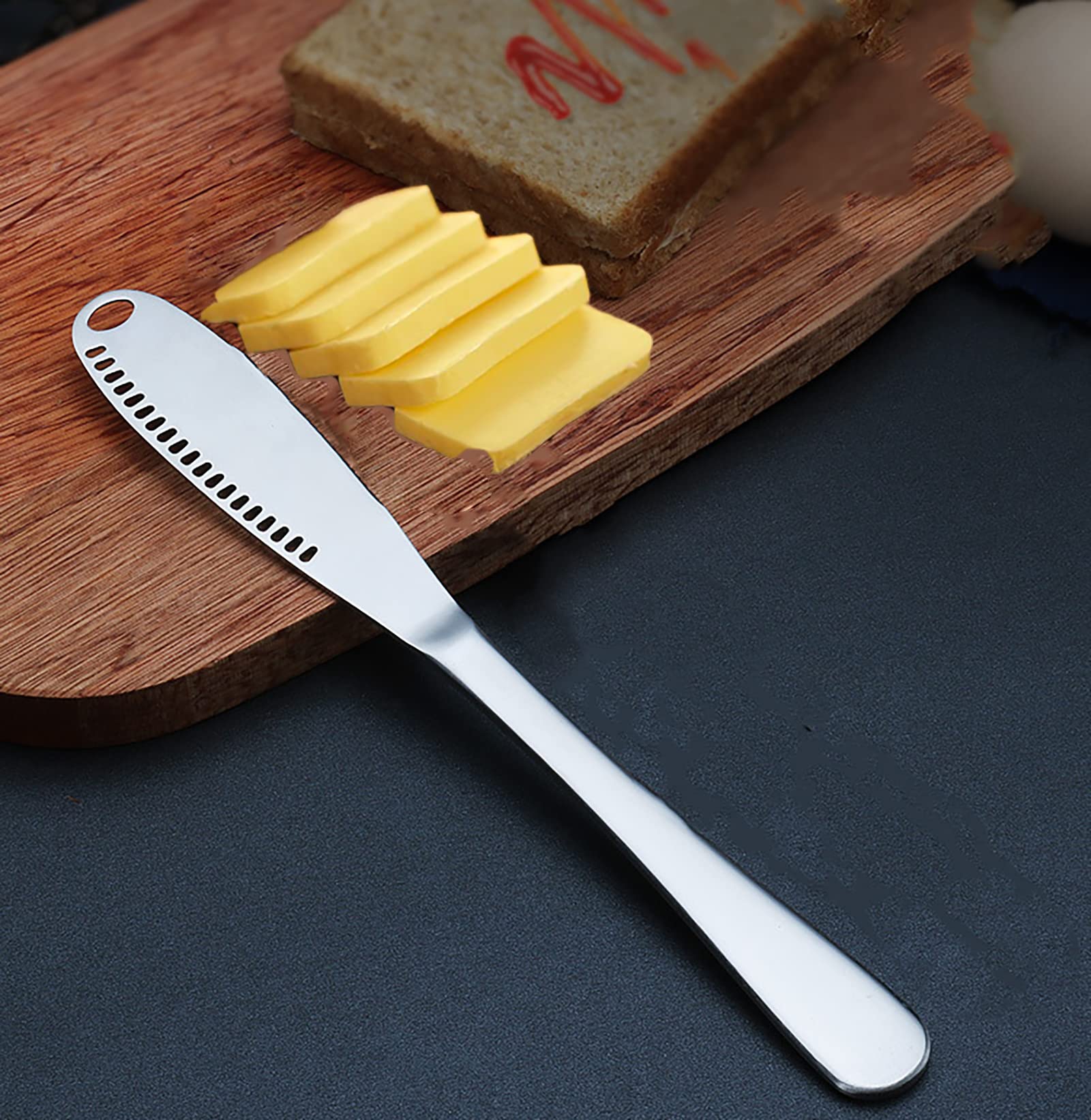 HugeLooy 3-Pack Stainless Steel Butter Spreader Knife Set - Serrated Edge for Cutting & Spreading Butter, Cheese, Jam - Multi-Purpose Kitchen Gadget & Tool for Baking, Breakfast, and Entertaining