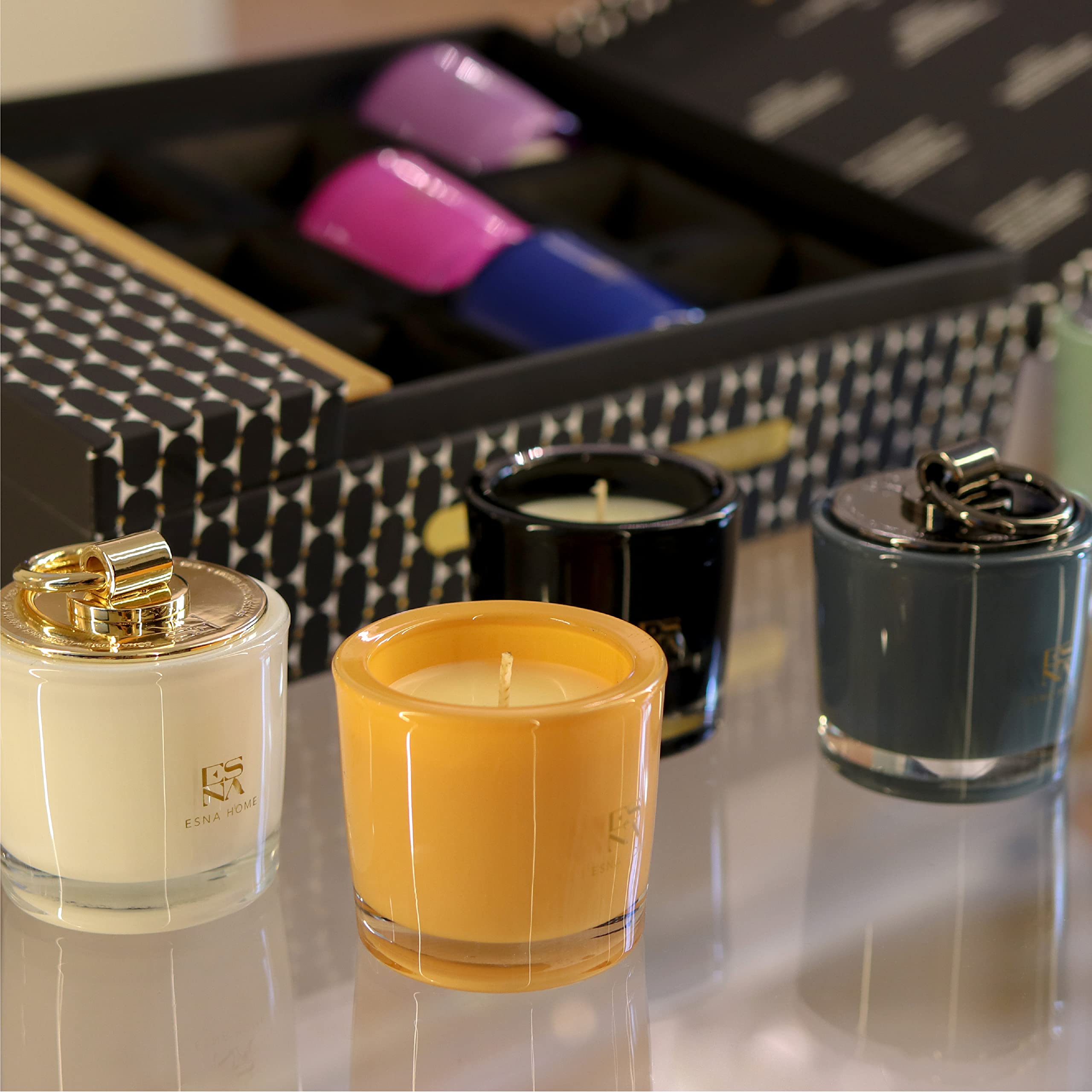ESNA HOME Premium Aromatherapy Scented Candle Gift Set - 9 Natural Soy Wax Candles with Essential Oils in Elegant Magnetic Gift Box | 140-Hour Burn Time | Perfect for Relaxation, Spa Nights & Home Decor