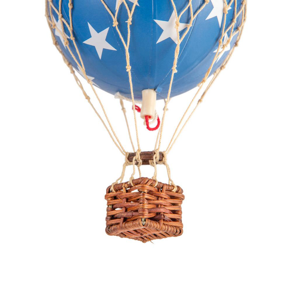 Authentic Floating Hot Air Balloon Decor - Blue Stars Hanging Ornament 13cm for Nursery, Kids Room & Party Decoration