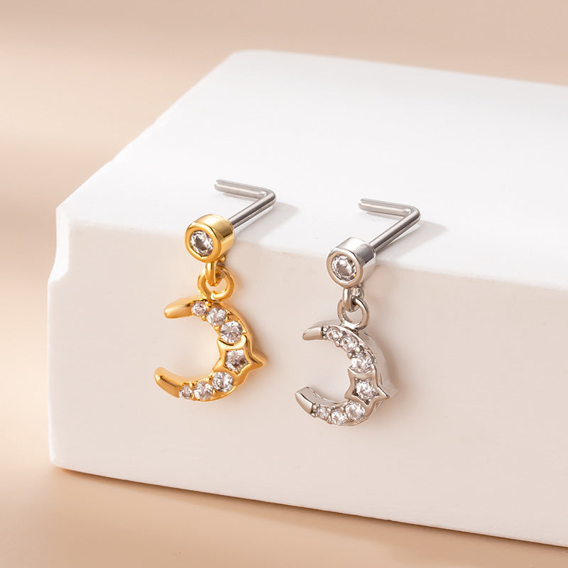 20G Gold Heart Dangle Nose Studs - Hypoallergenic Surgical Steel Nose Ring Jewelry for Women | Perfect for Parties, Date Nights & Everyday Wear (HSPJ766)