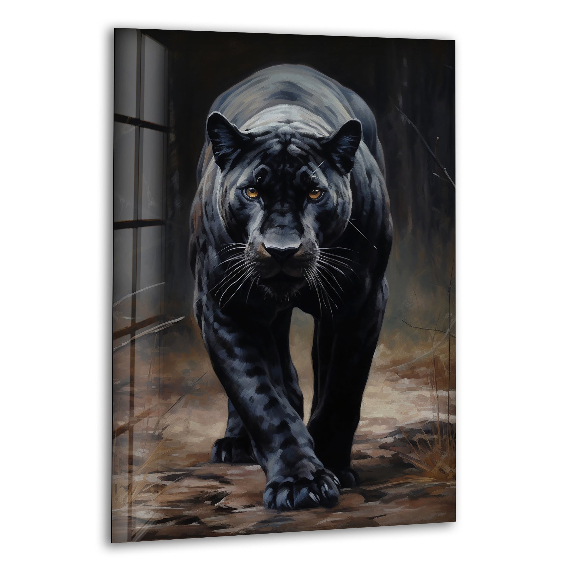 Stylish Black Puma Glass Wall Art Decor - Modern Animal Themed Home & Office Decoration - Perfect for Living Room, Bedroom, or Office Spaces