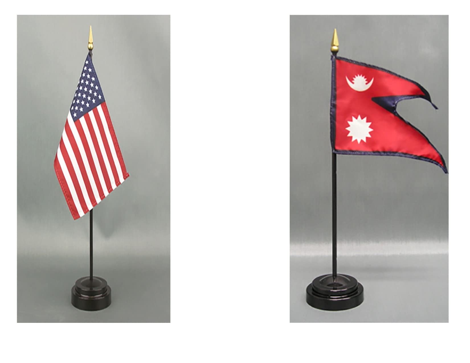 American Made Nepal Desk Flag Set - 4x6 inch Rayon Office Desk & Hand Waving Table Flags with 2 Stands (US & Nepal Flags) - Perfect for Office Decor, International Events & Patriotic Displays