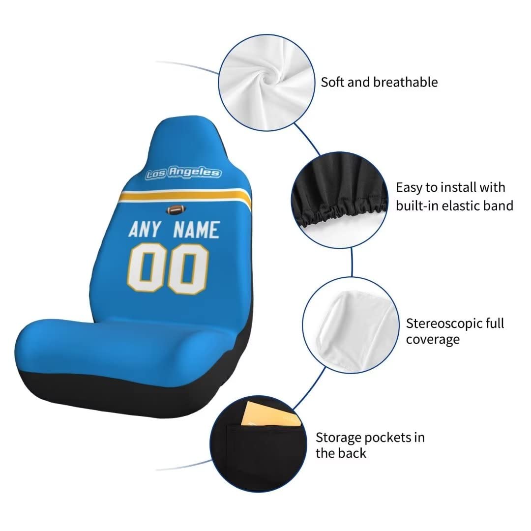 Custom Football Car Seat Covers with Personalized Name & Number - Universal Fit for Cars, Trucks, SUVs & Vans (2-Piece Set) | Soft Elastic Front Seat Protectors | Perfect Sports Gift for Fans & Game Day Car Accessories