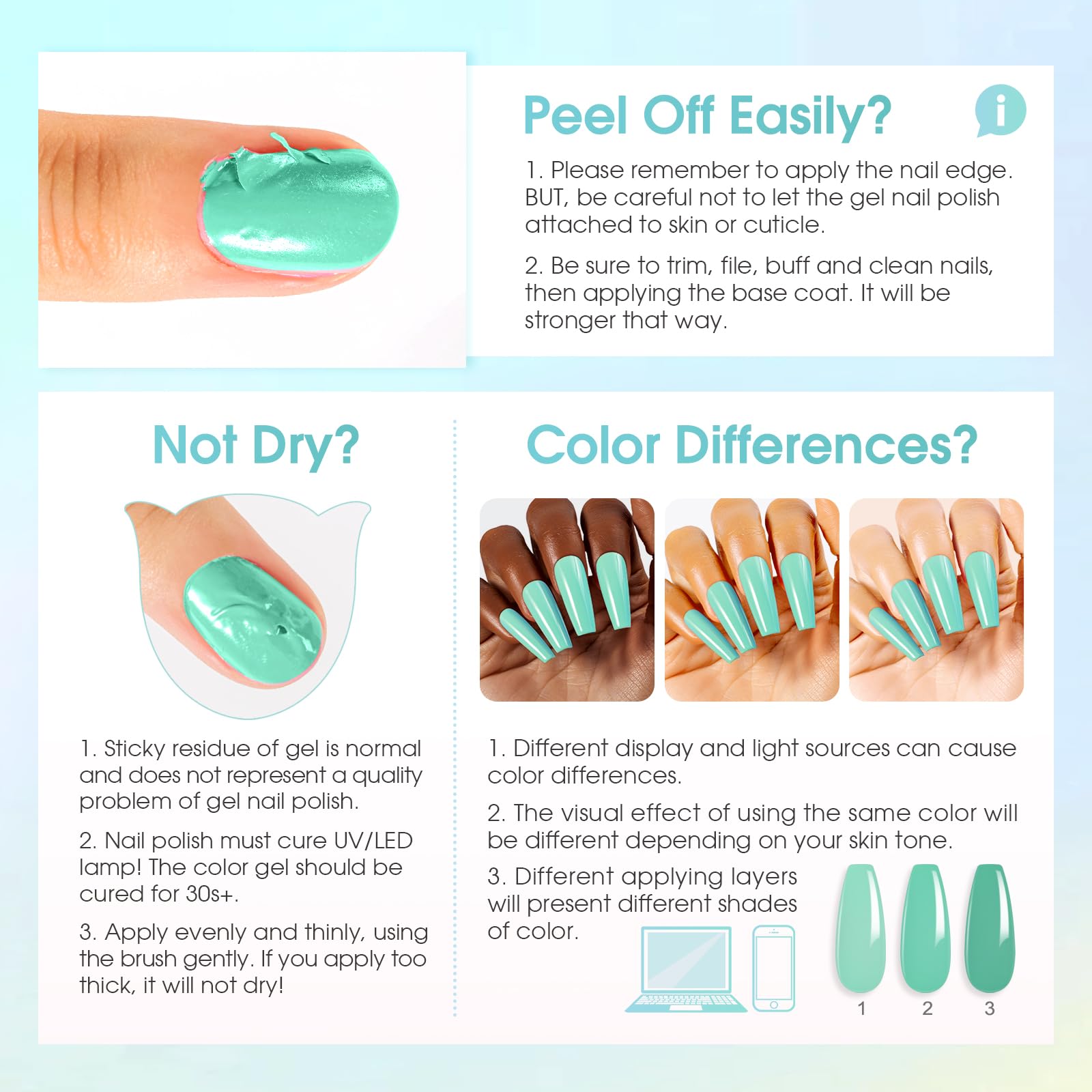Neon Gel Nail Polish Set - 24Pcs UV Soak Off with Base & Top Coat for Rainbow Nail Art at Home
